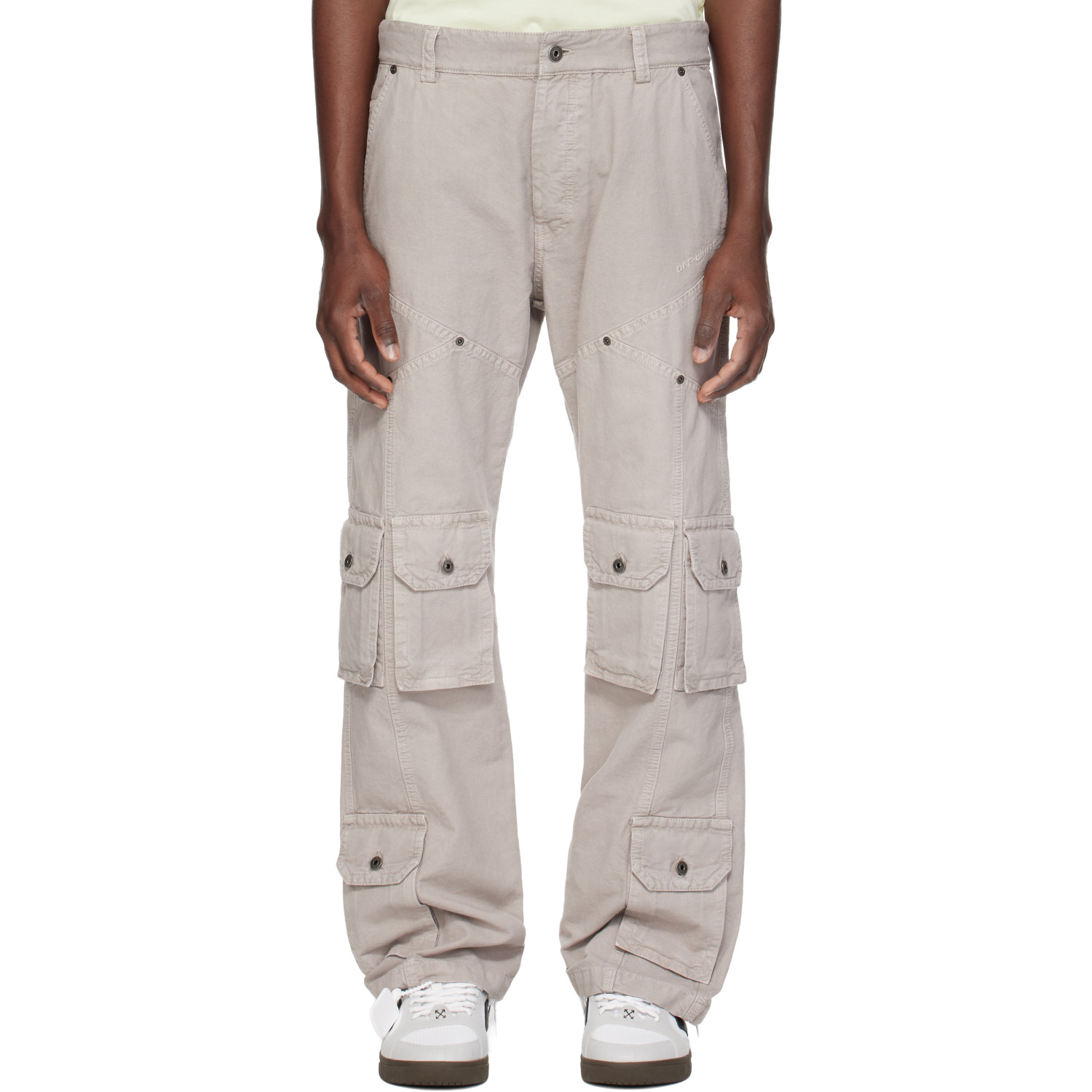 Off-White Gray Garment-Dyed Multi-Pocket Relaxed Cargo Pants