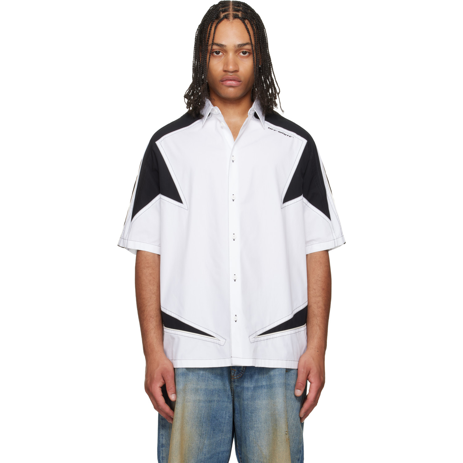 Off-White White & Black Race Logo Star Bowling Shirt