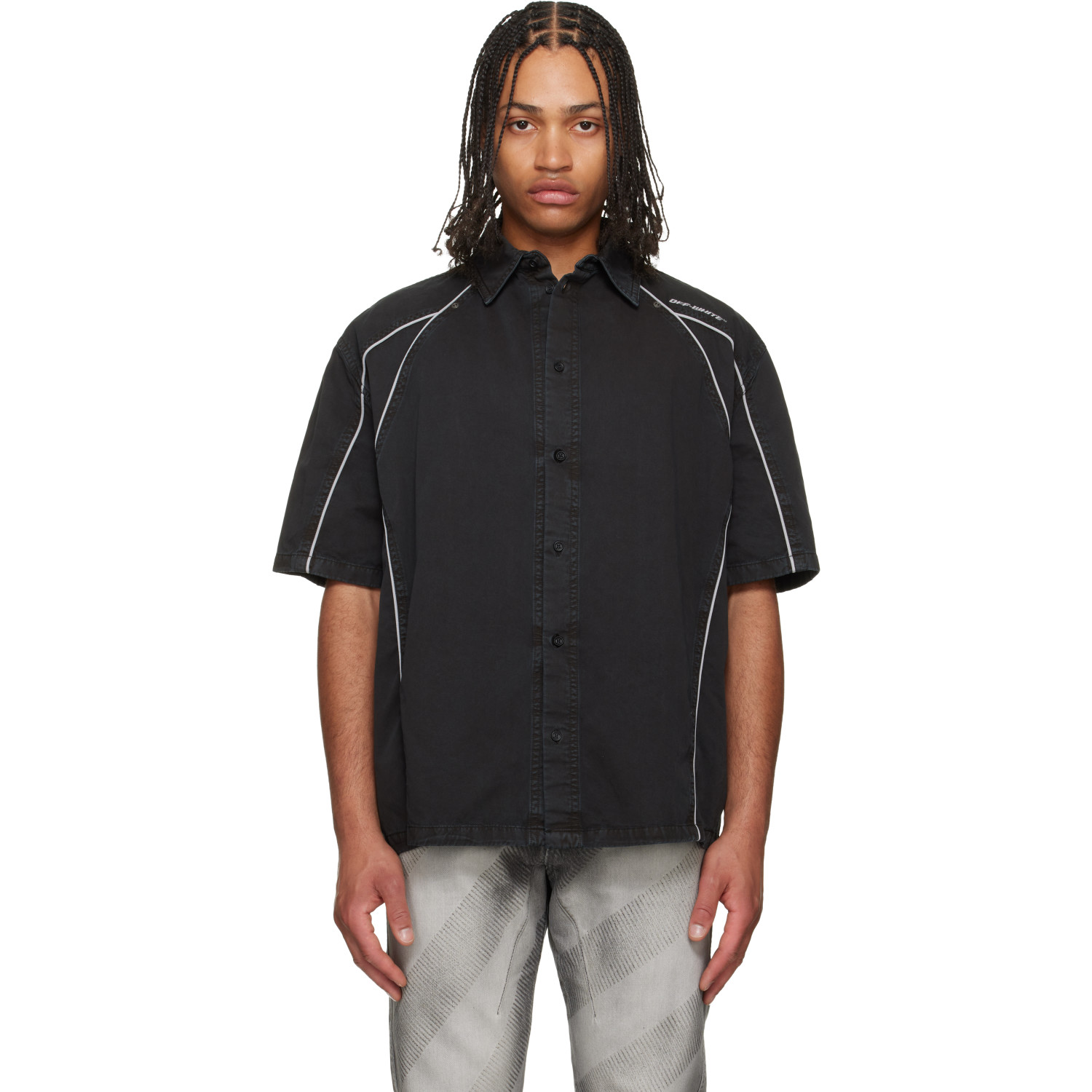 Off-White Black Garment-Dyed Sporty Bowling Shirt
