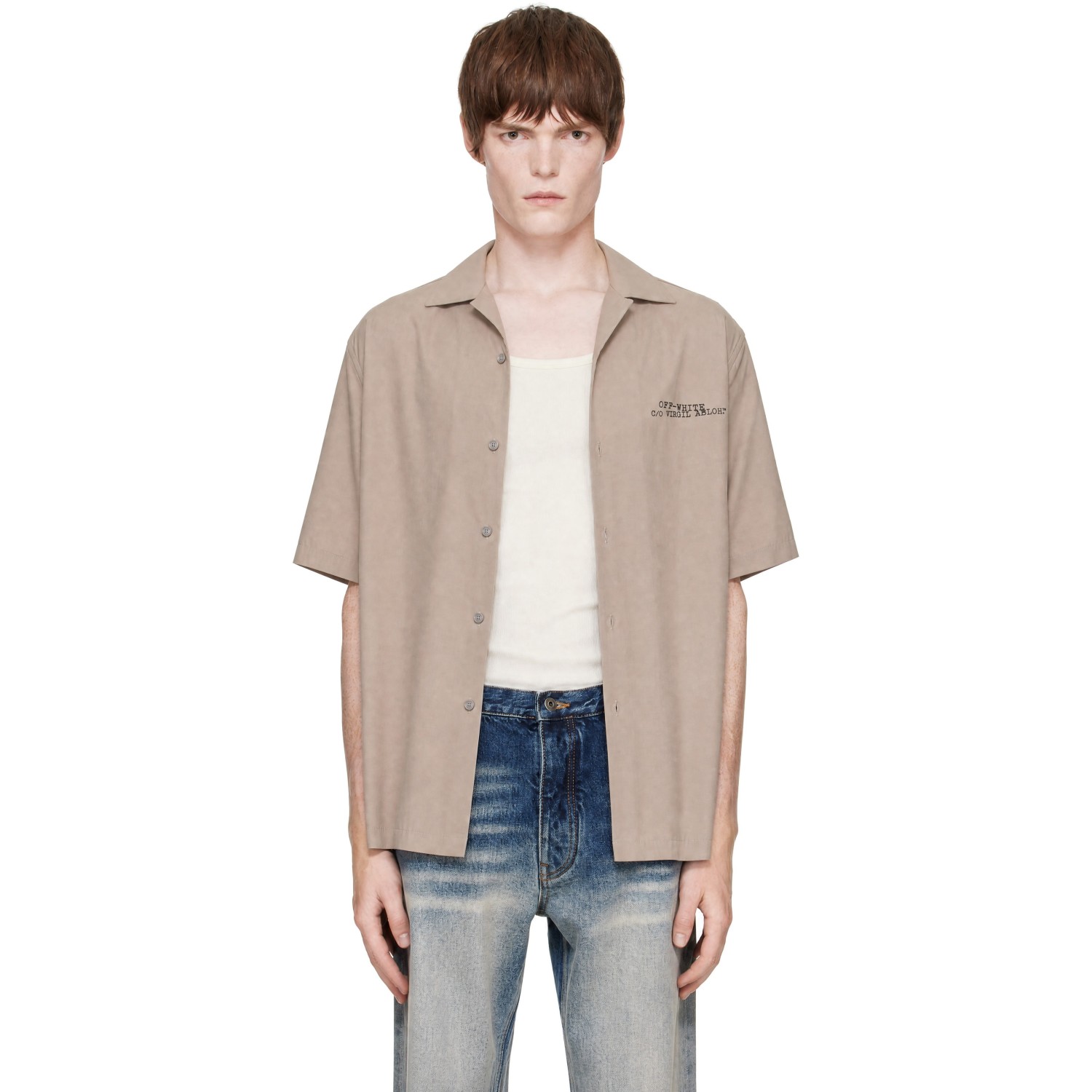 Off-White Taupe Type Arrow Poplin Bowling Shirt