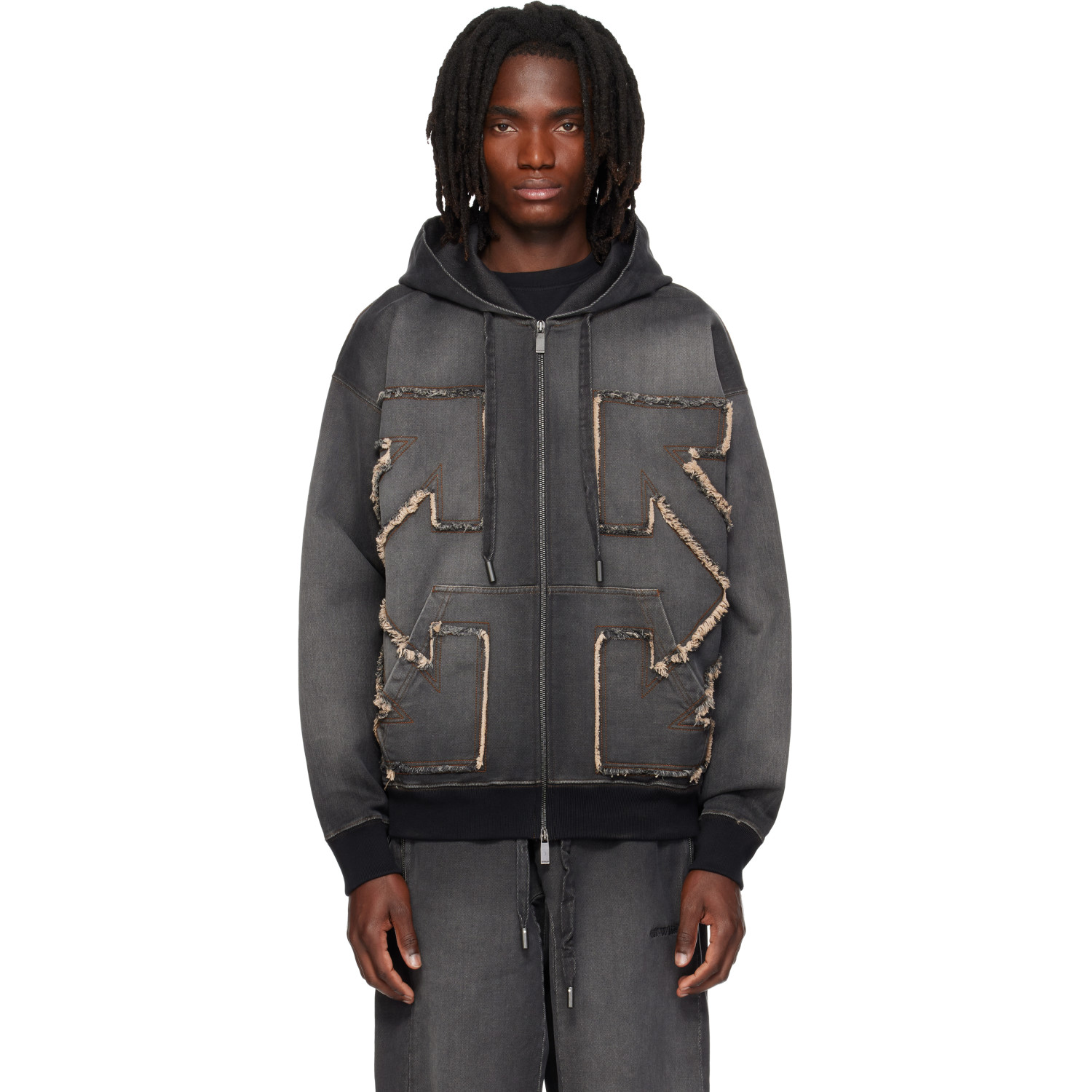 Off-White Black Distressed Arrow Skate Zip Hoodie
