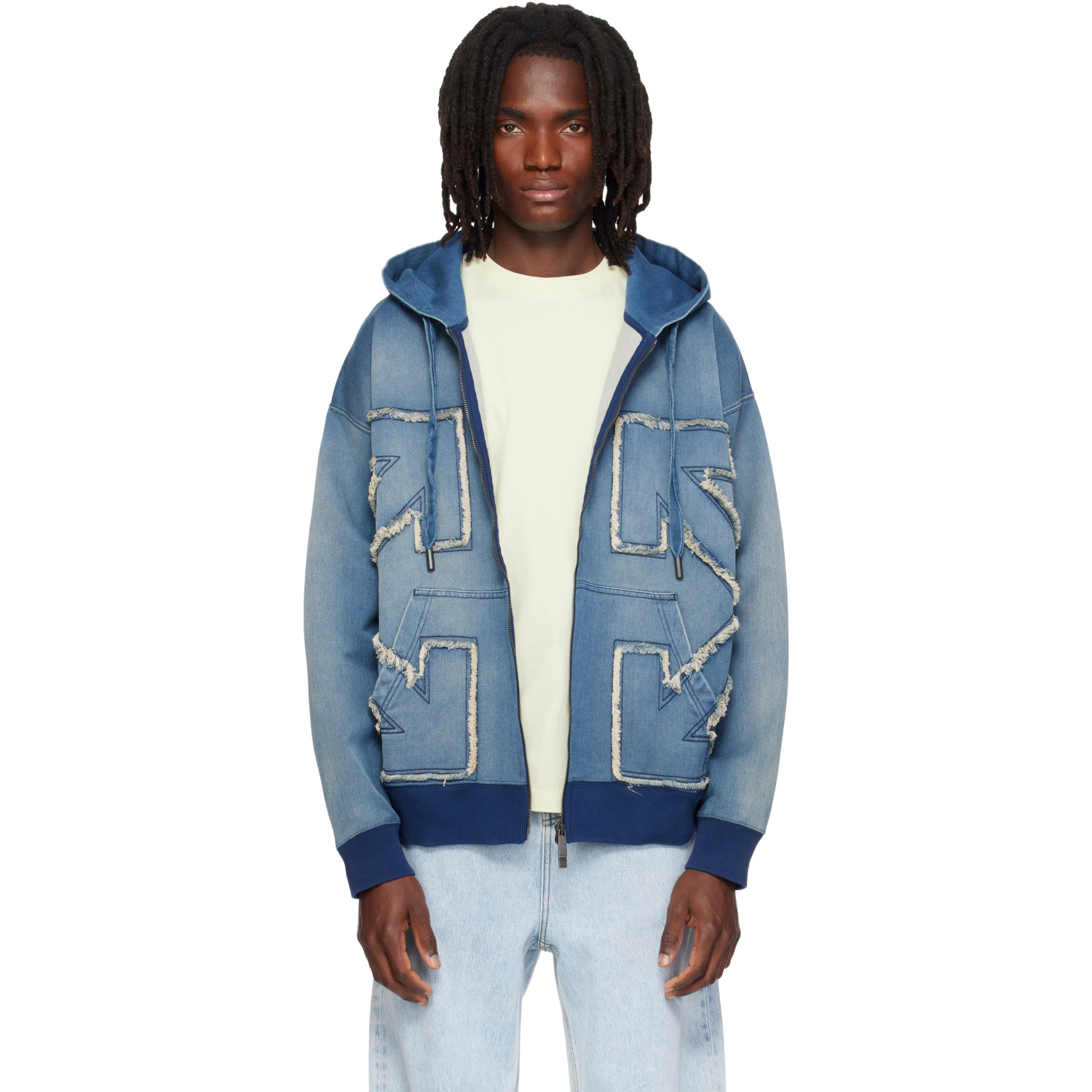 Off-White Blue Distressed Arrow Skate Zip Hoodie