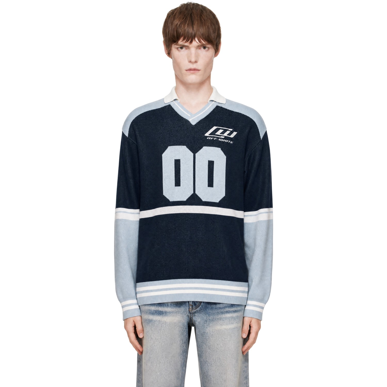 Off-White Navy 'OWR 00' Sporty Knit LS Polo