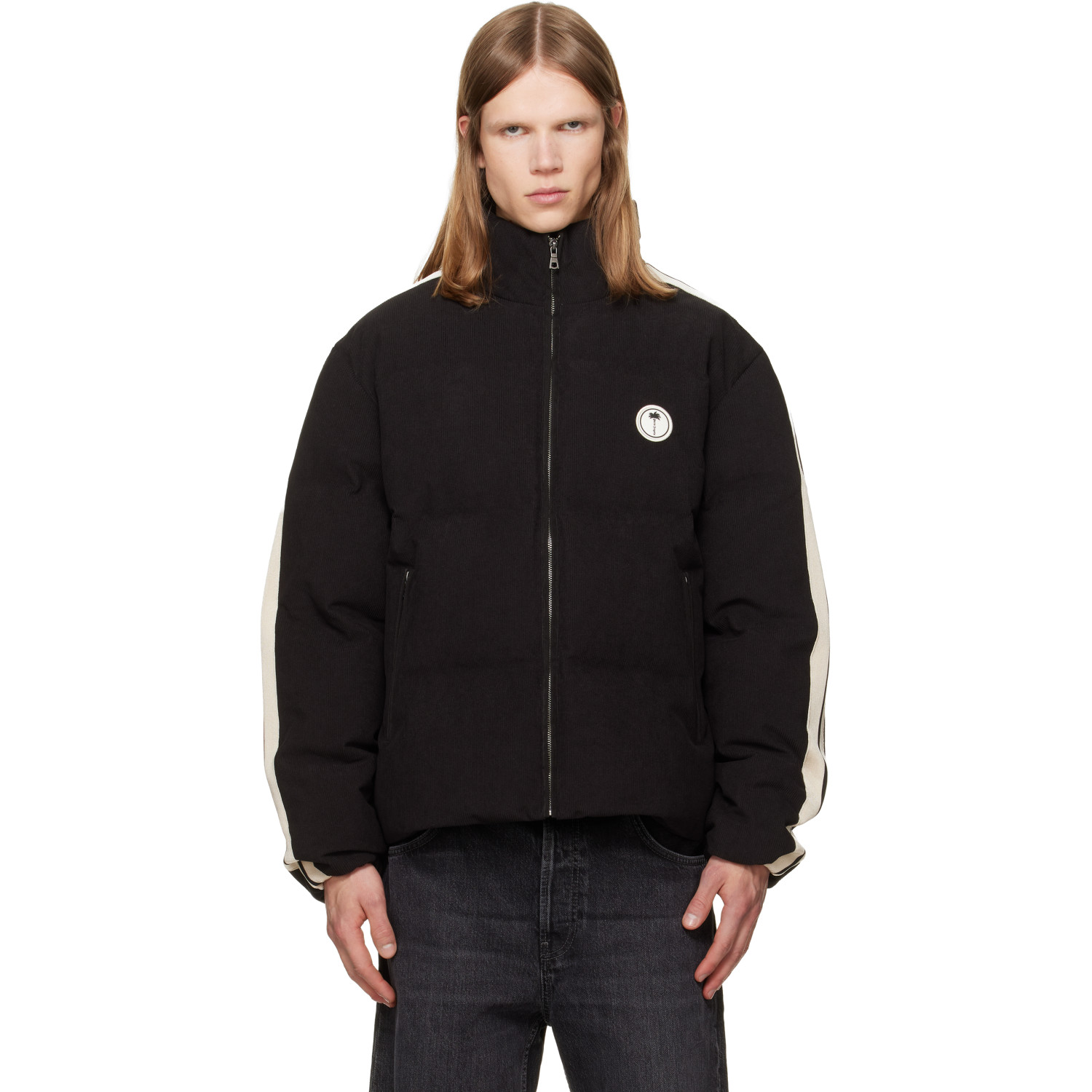 Palm Angels Black Tree Logo Cord Track Down Jacket