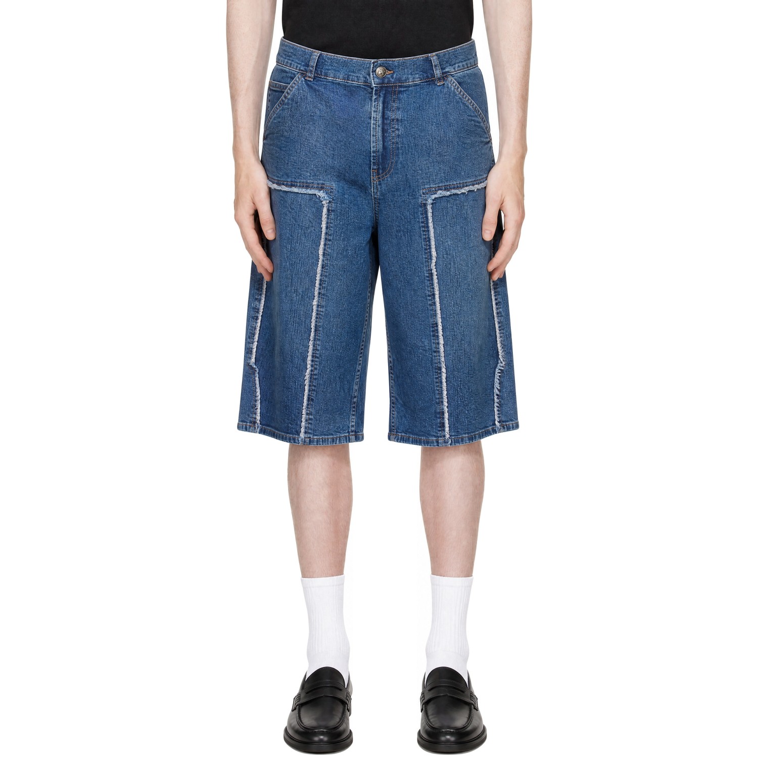 Palm Angels Blue Curved Logo Denim Skater Shorts
