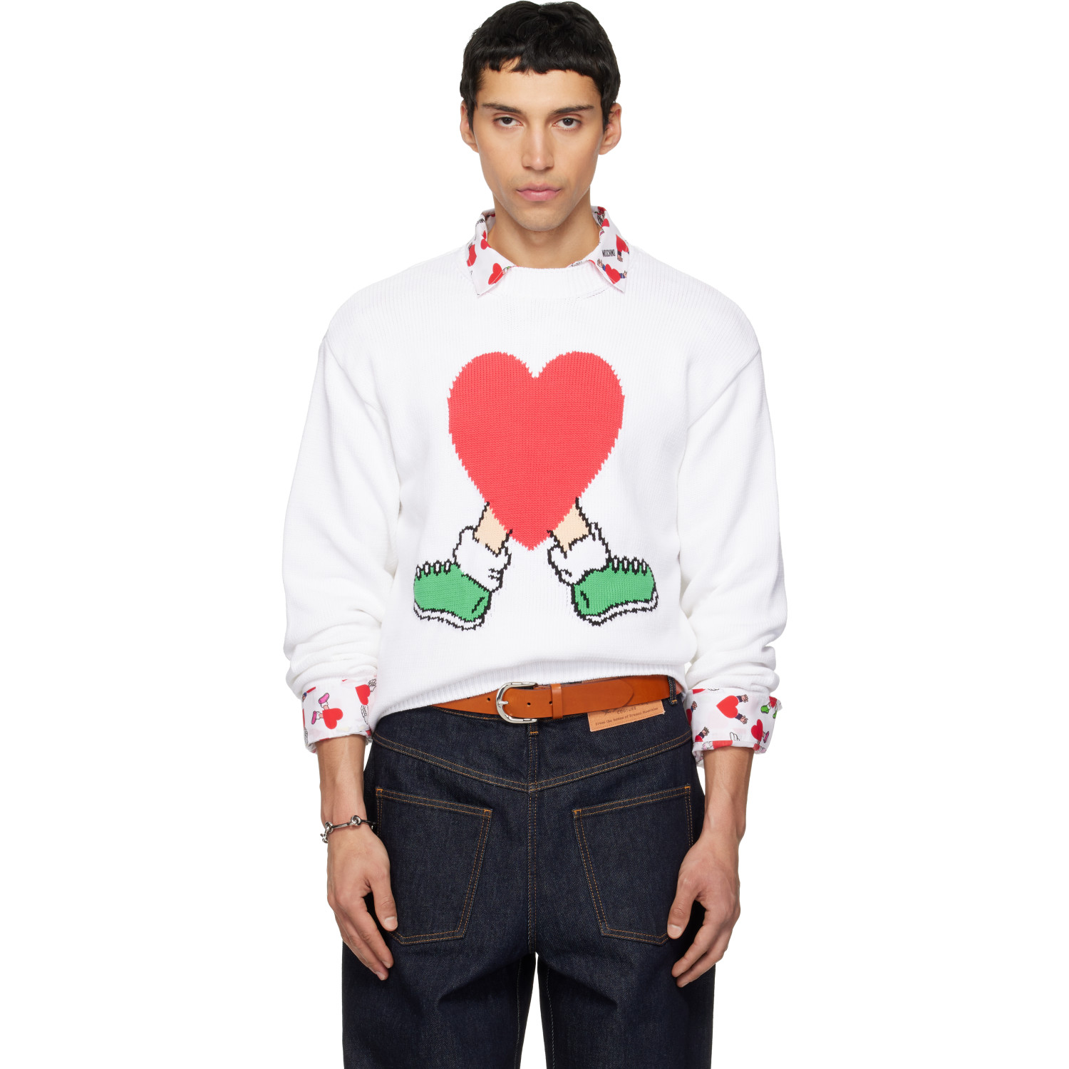 Moschino White All Over Hearts Sweater