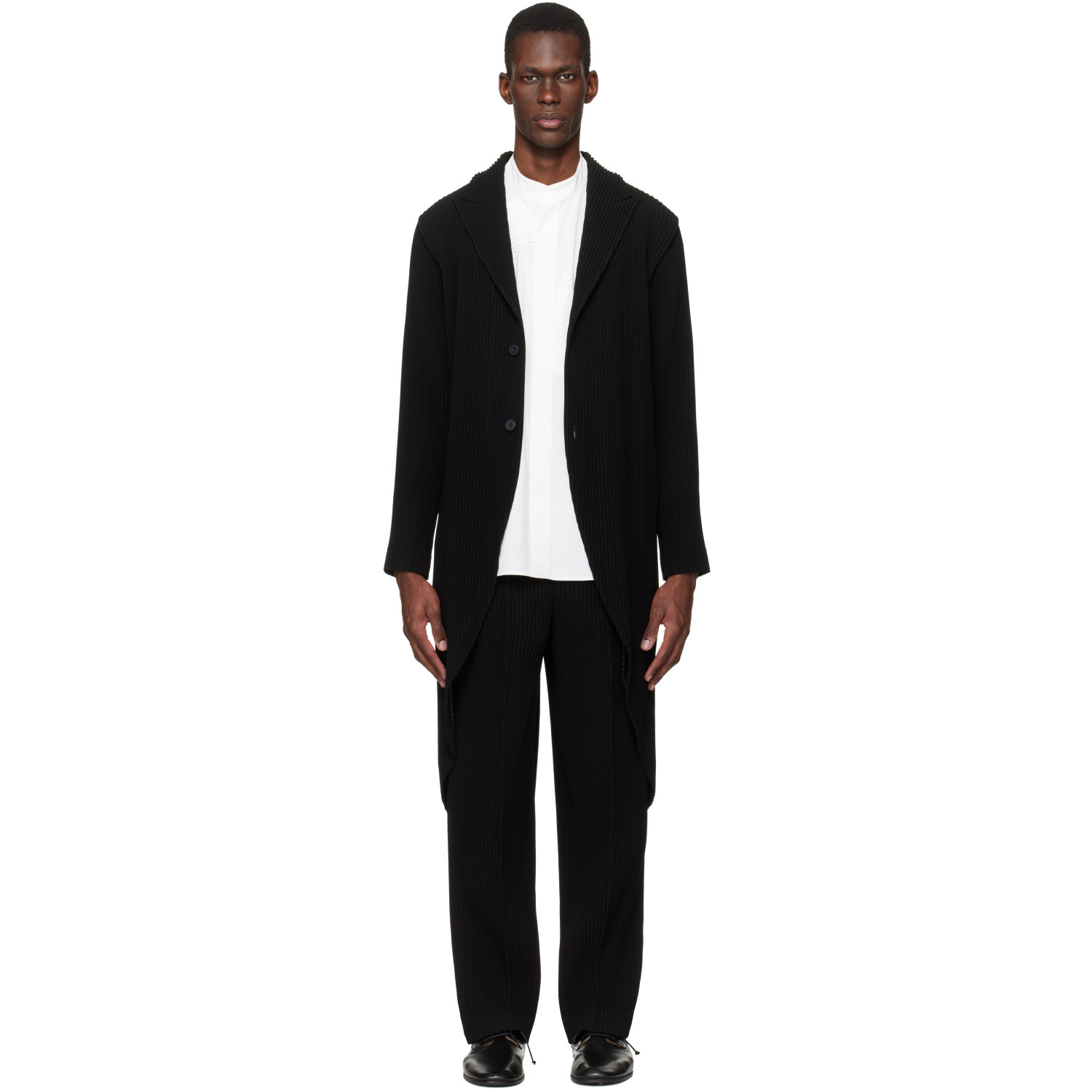HOMME PLISSÉ ISSEY MIYAKE Black Tuxedo Pleats Coat
