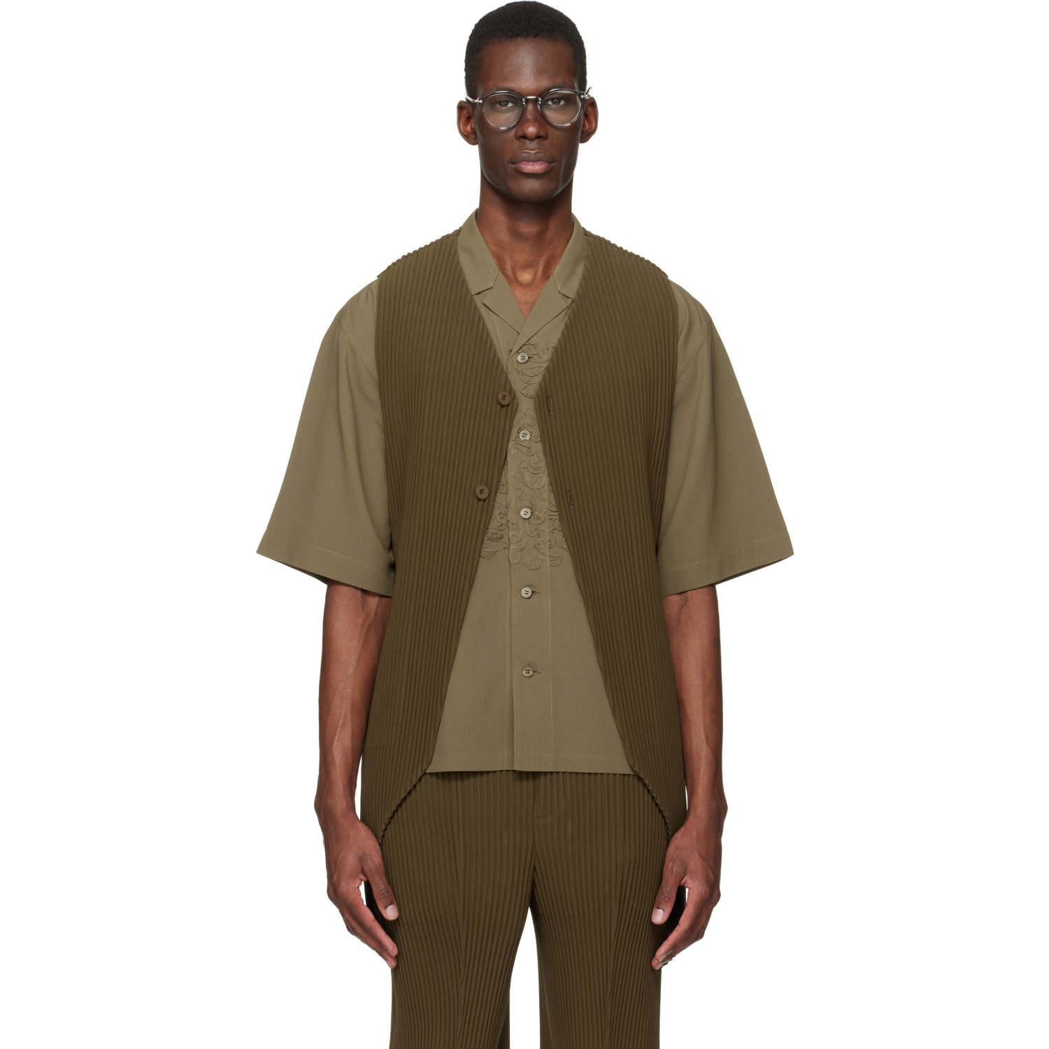 HOMME PLISSÉ ISSEY MIYAKE Khaki Tuxedo Pleats Vest