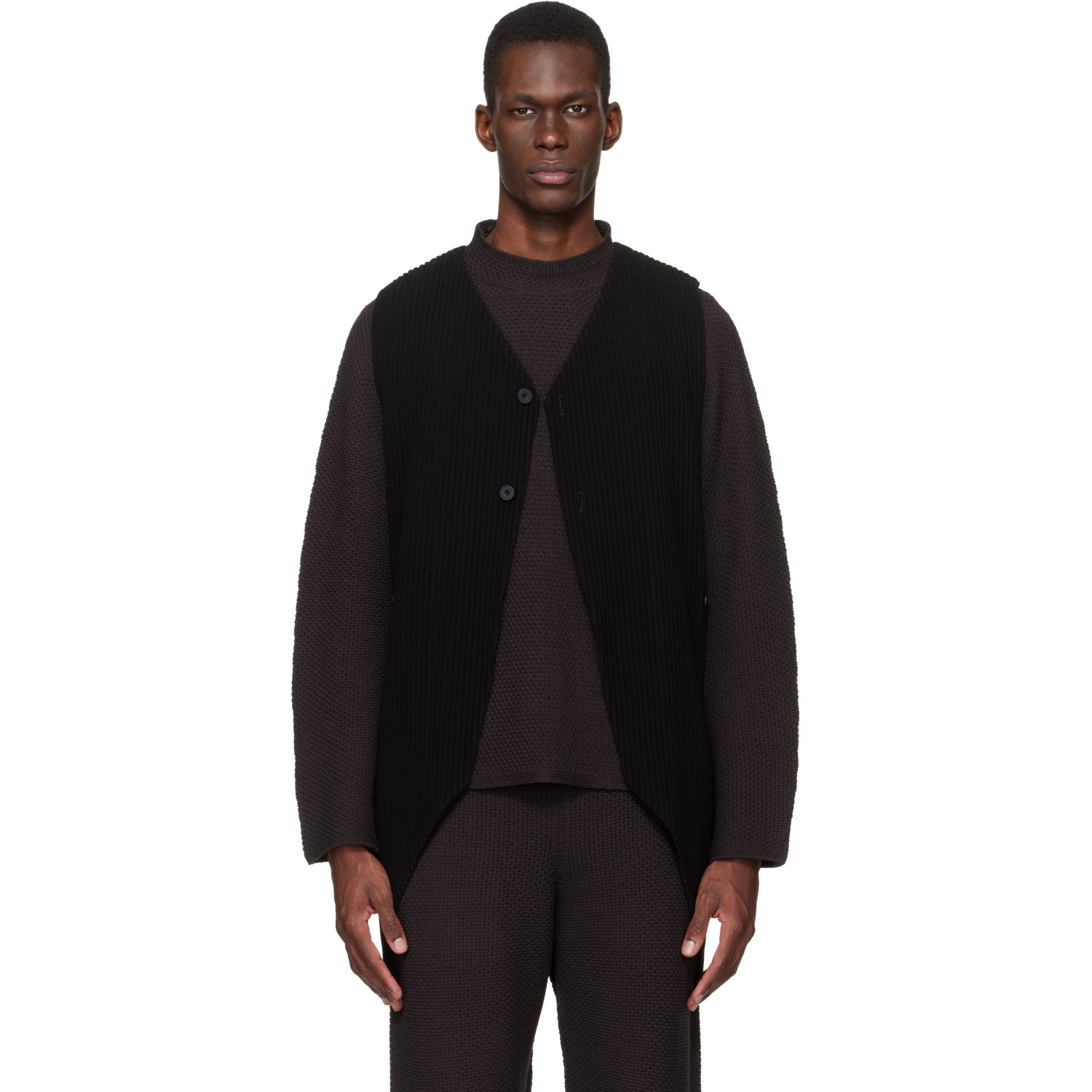HOMME PLISSÉ ISSEY MIYAKE Black Tuxedo Pleats Vest