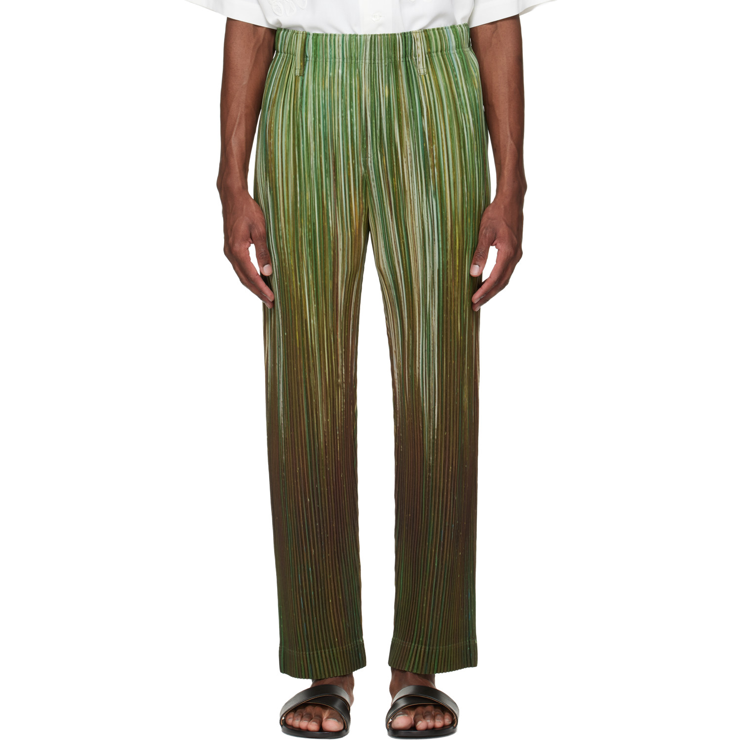 HOMME PLISSÉ ISSEY MIYAKE Green Paint Brush Close-Up Trousers