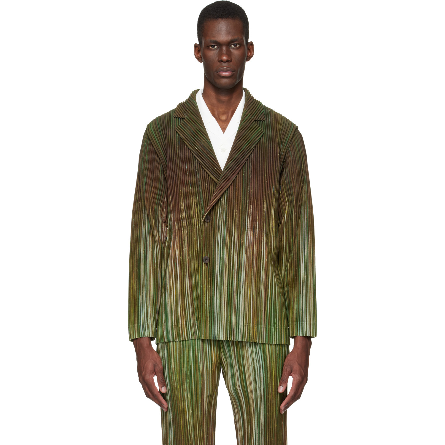 HOMME PLISSÉ ISSEY MIYAKE Green Paint Brush Close-Up Blazer
