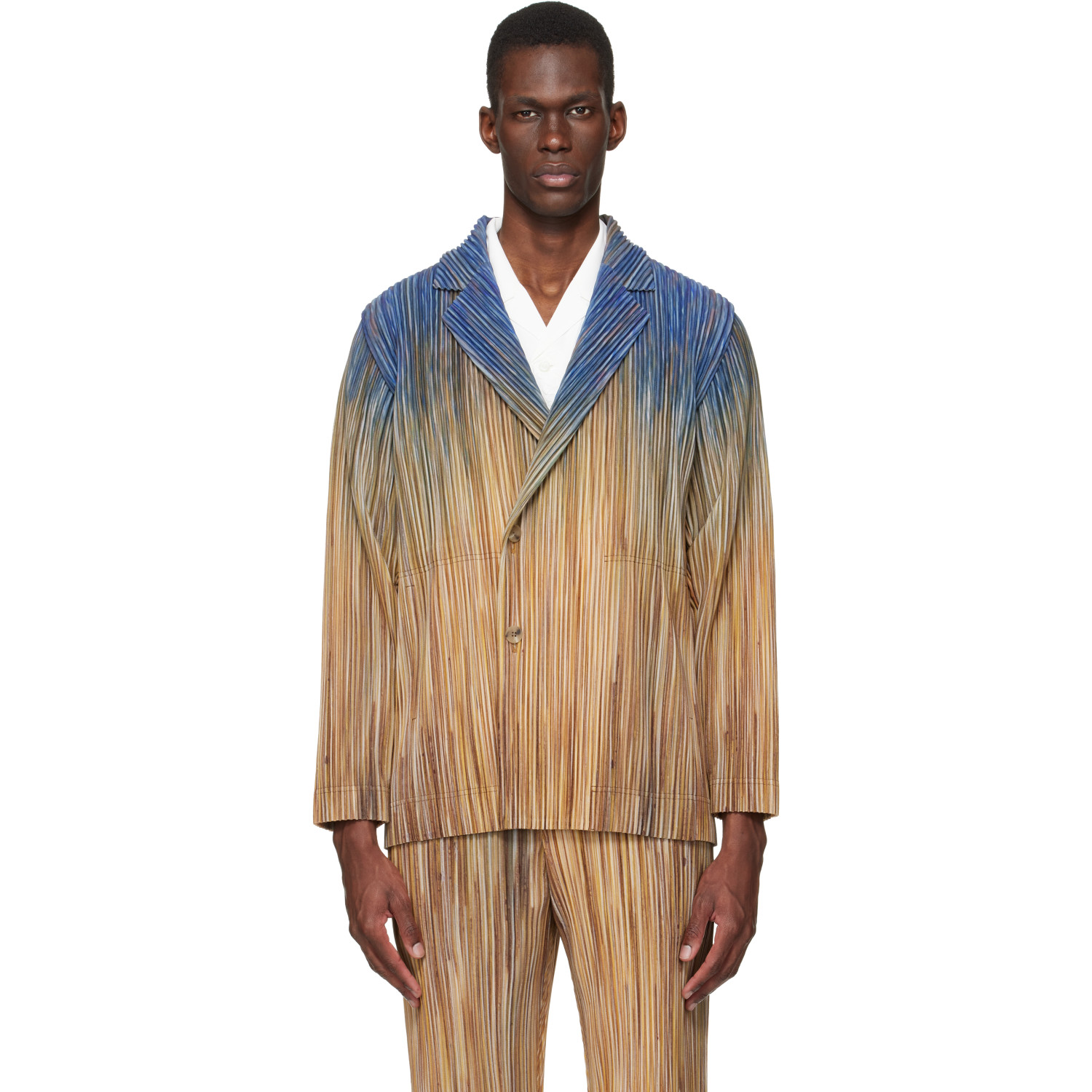 HOMME PLISSÉ ISSEY MIYAKE Brown Paint Brush Close-Up Blazer