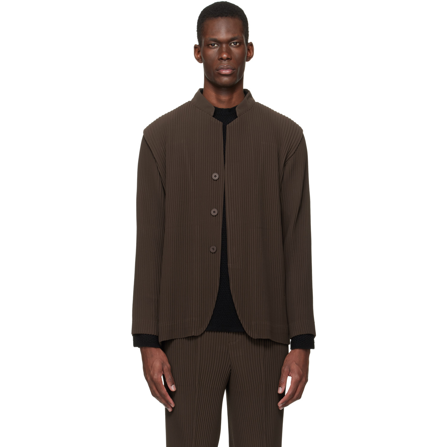 HOMME PLISSÉ ISSEY MIYAKE Brown Tuxedo Pleats Blazer