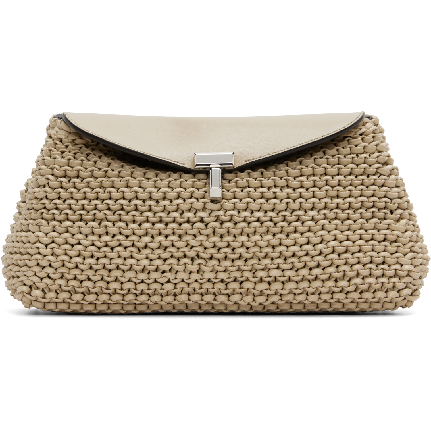 TOTEME Beige Mini T-Lock Woven-Leather Clutch
