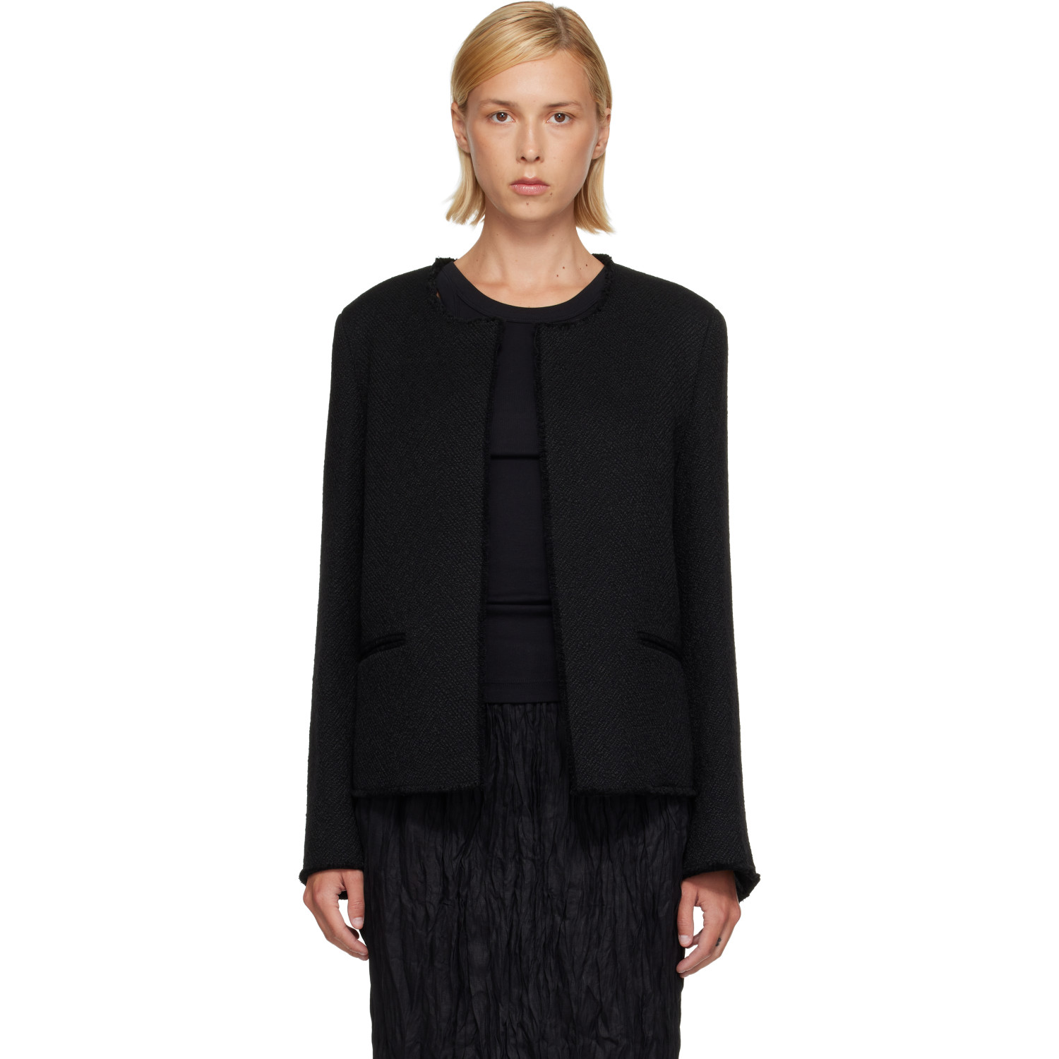 TOTEME Black Open-Front Bouclé Blazer