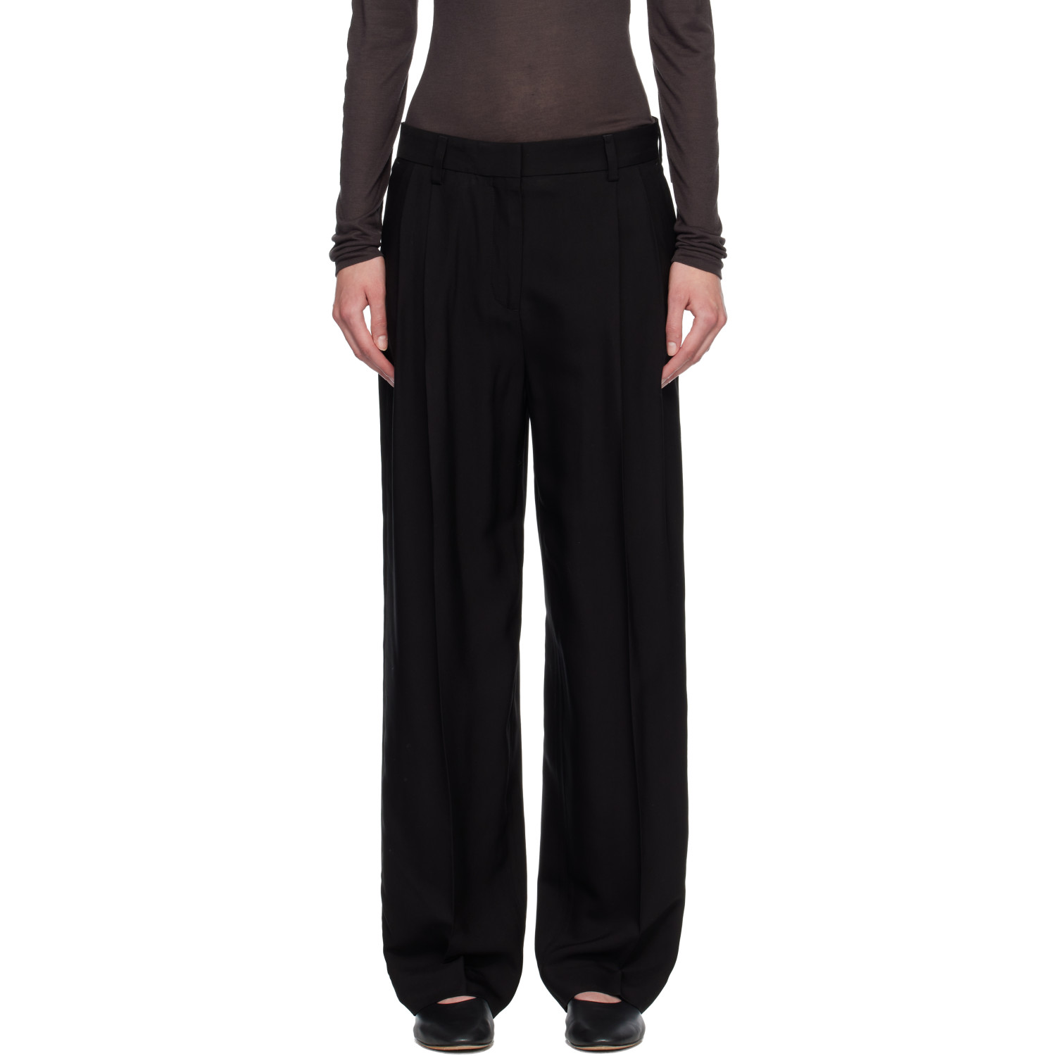 TOTEME Black Double-Pleat Fluid Trousers