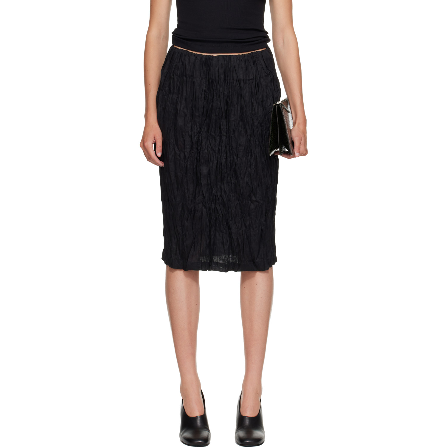 TOTEME Black Crinkled Linen Maxi Skirt