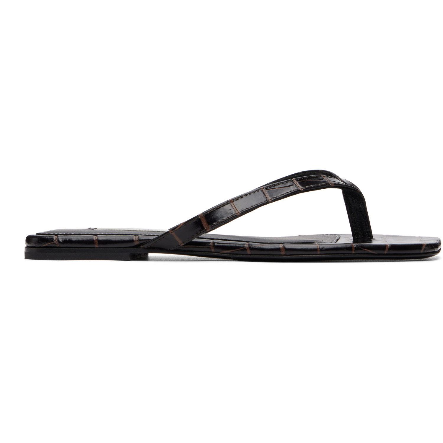 TOTEME Brown Croco-Embossed Flip-Flops