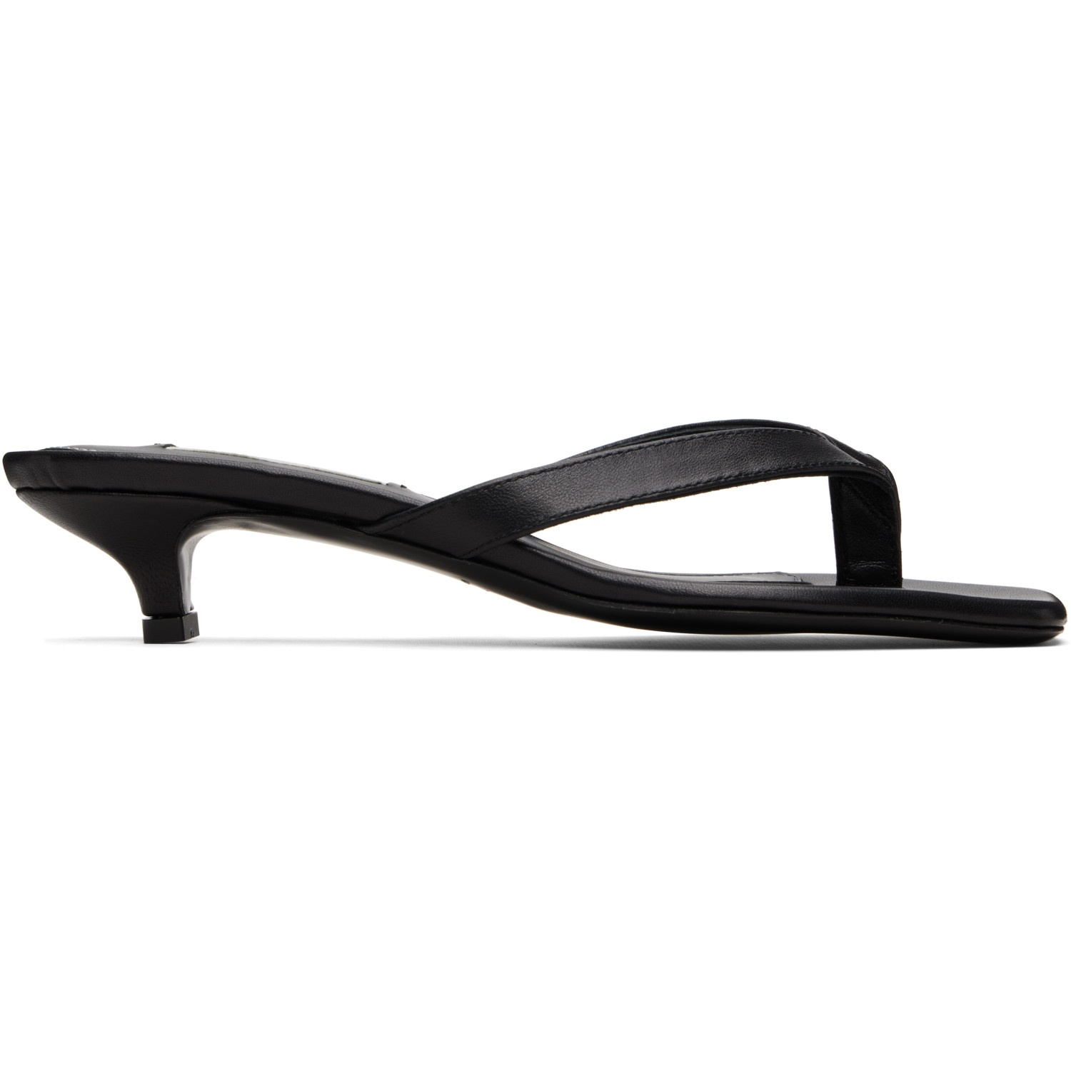 TOTEME Black Leather Flip Flop Heeled Sandals
