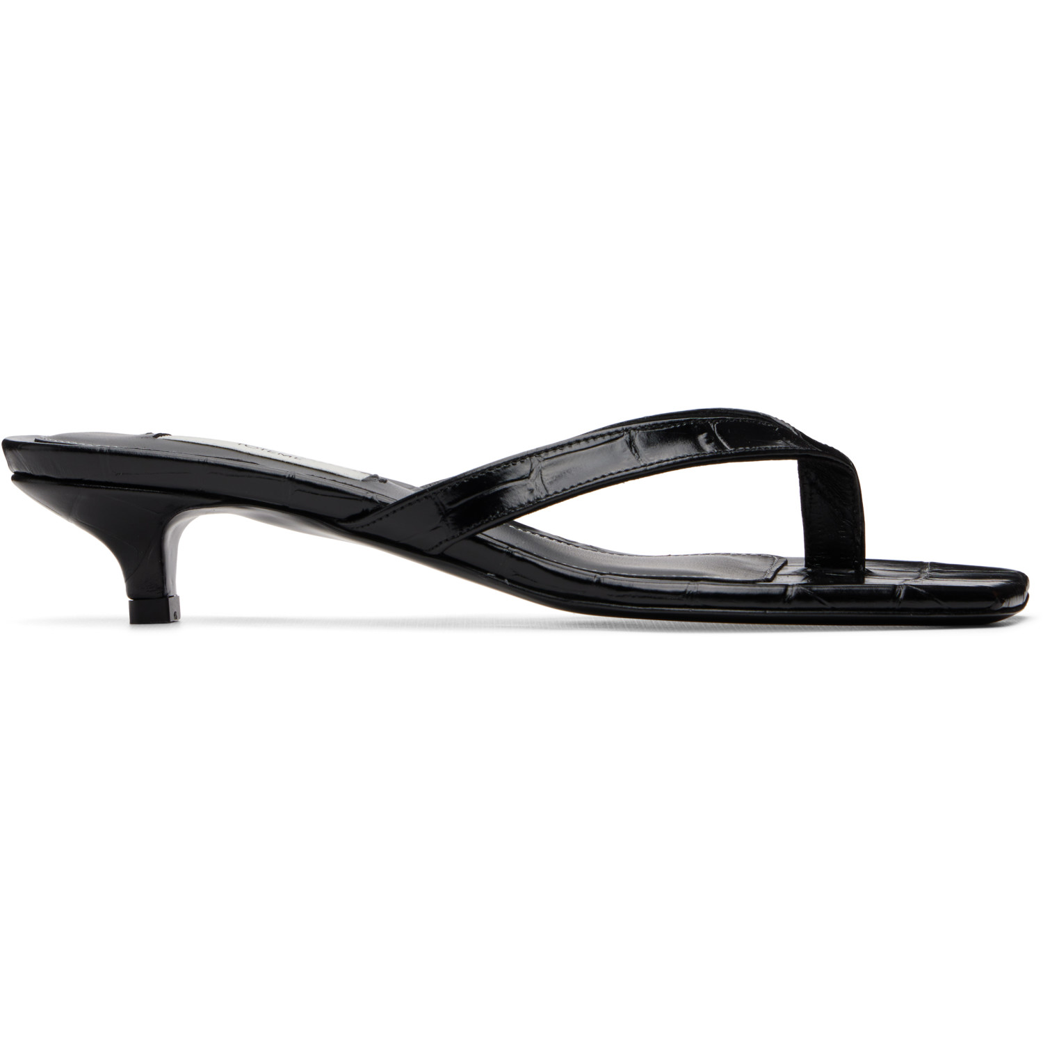 TOTEME Black Croco-Embossed Heeled Flip-Flops