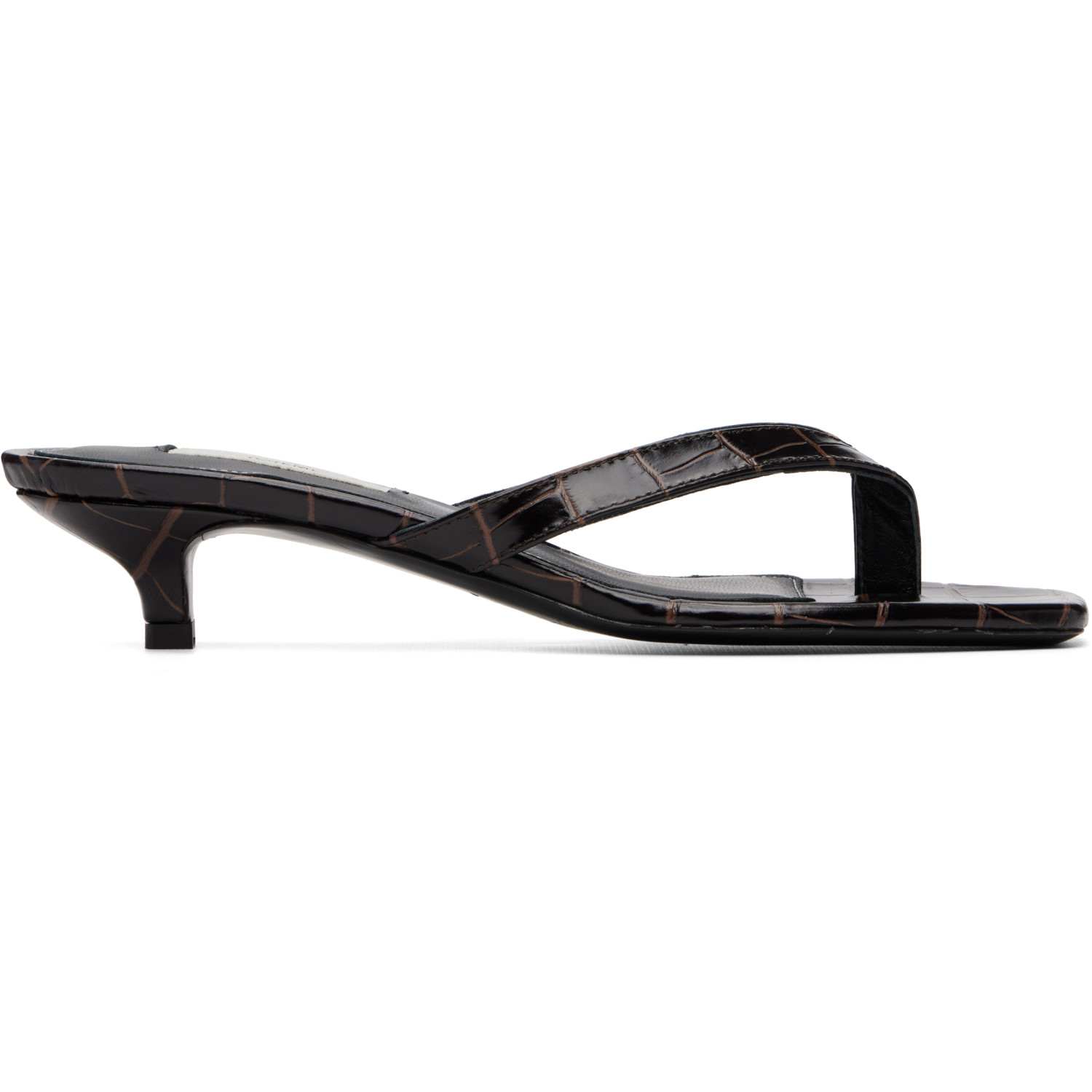 TOTEME Brown Croco-Embossed Heeled Flip-Flops