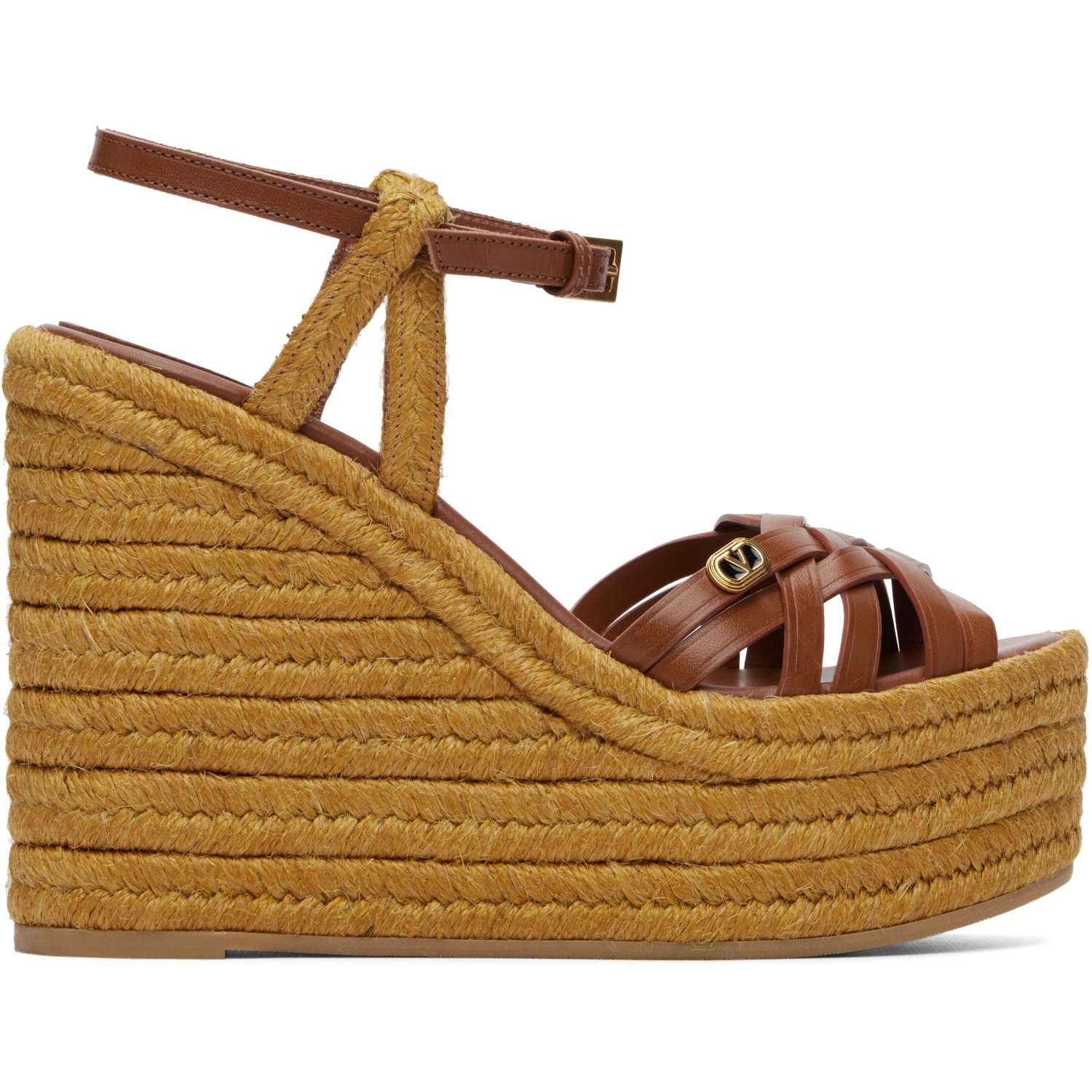 Valentino Garavani Brown Wedge Espadrilla Heeled Sandals