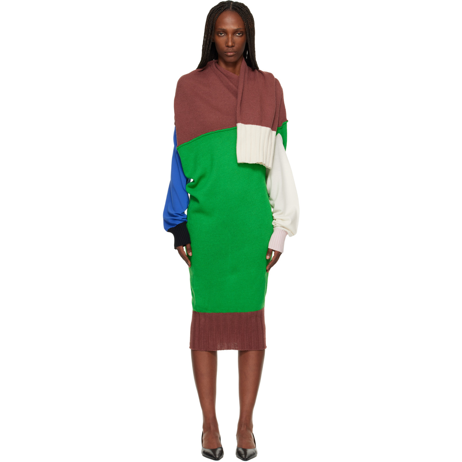 ISSEY MIYAKE Brown & Green November Sleeves Collection Midi Dress