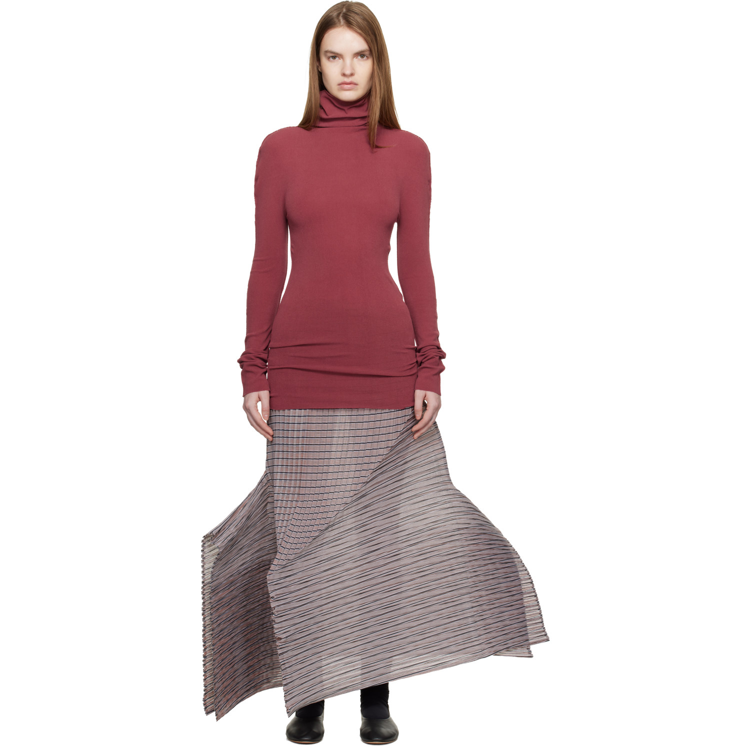 ISSEY MIYAKE Black & Brown Generic Stripes Machine Pleats Midi Skirt