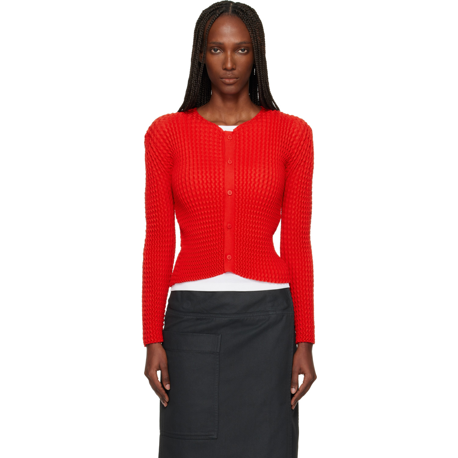 ISSEY MIYAKE Red October Spongy-58 Cardigan