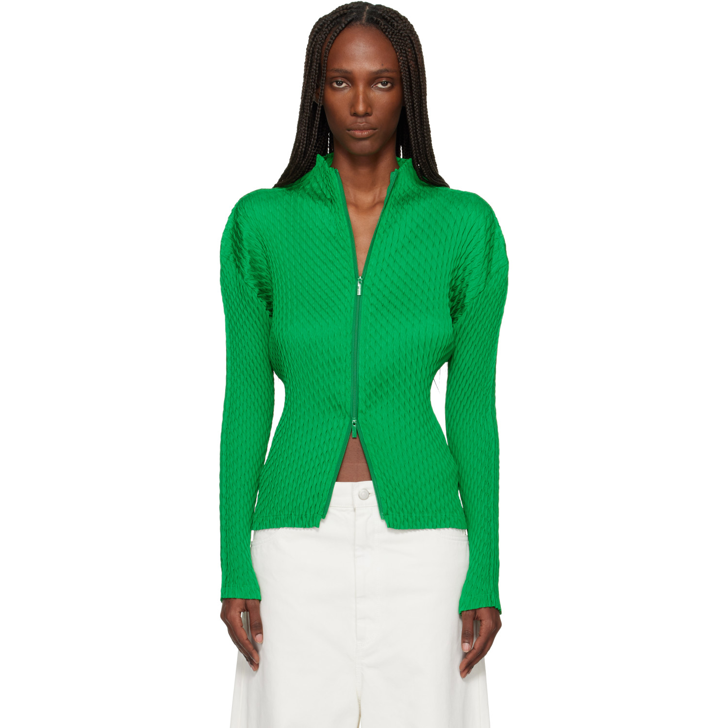 ISSEY MIYAKE Green Sleek Pleats Cardigan