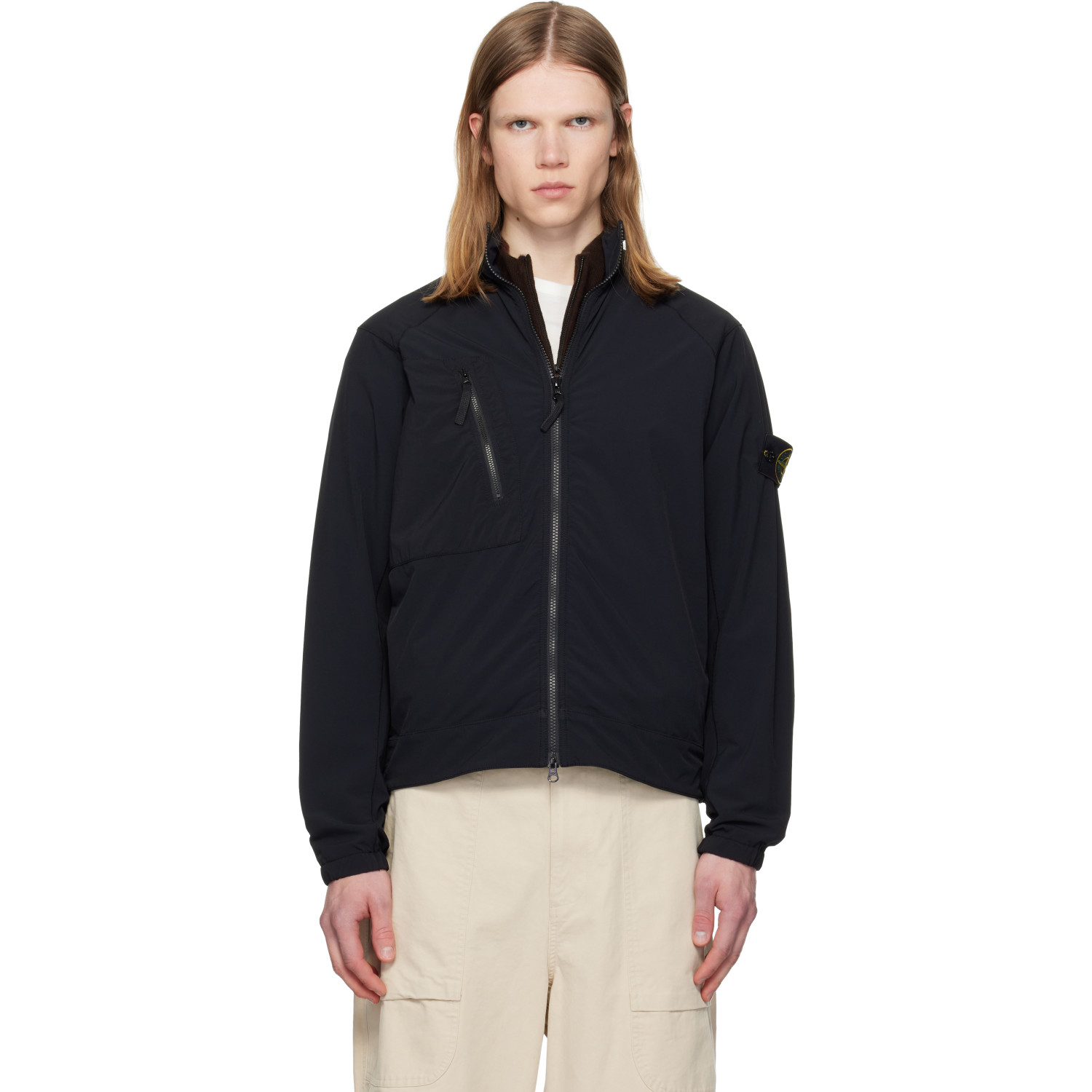 Stone Island Black 1200036 Stretch Nylon Tech Fleece Jacket