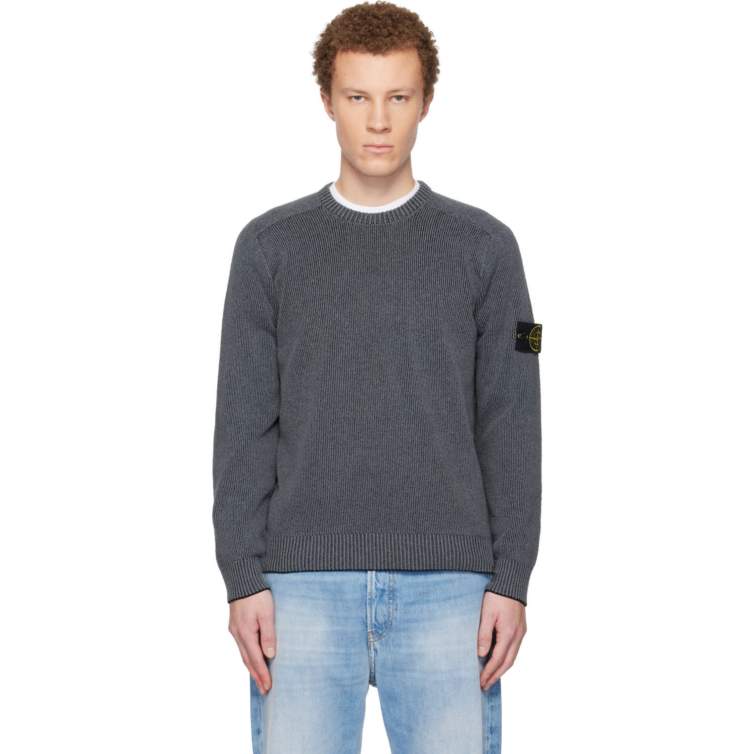Stone Island Gray 5100033 Plated Rib Cotton Bouclé Sweater