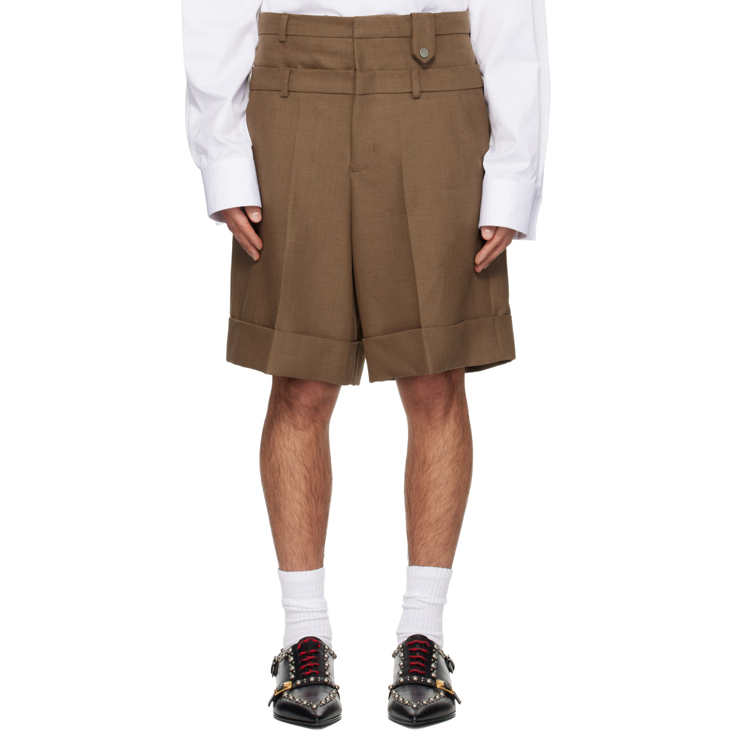 EGONlab Brown Double Waist Wool Shorts