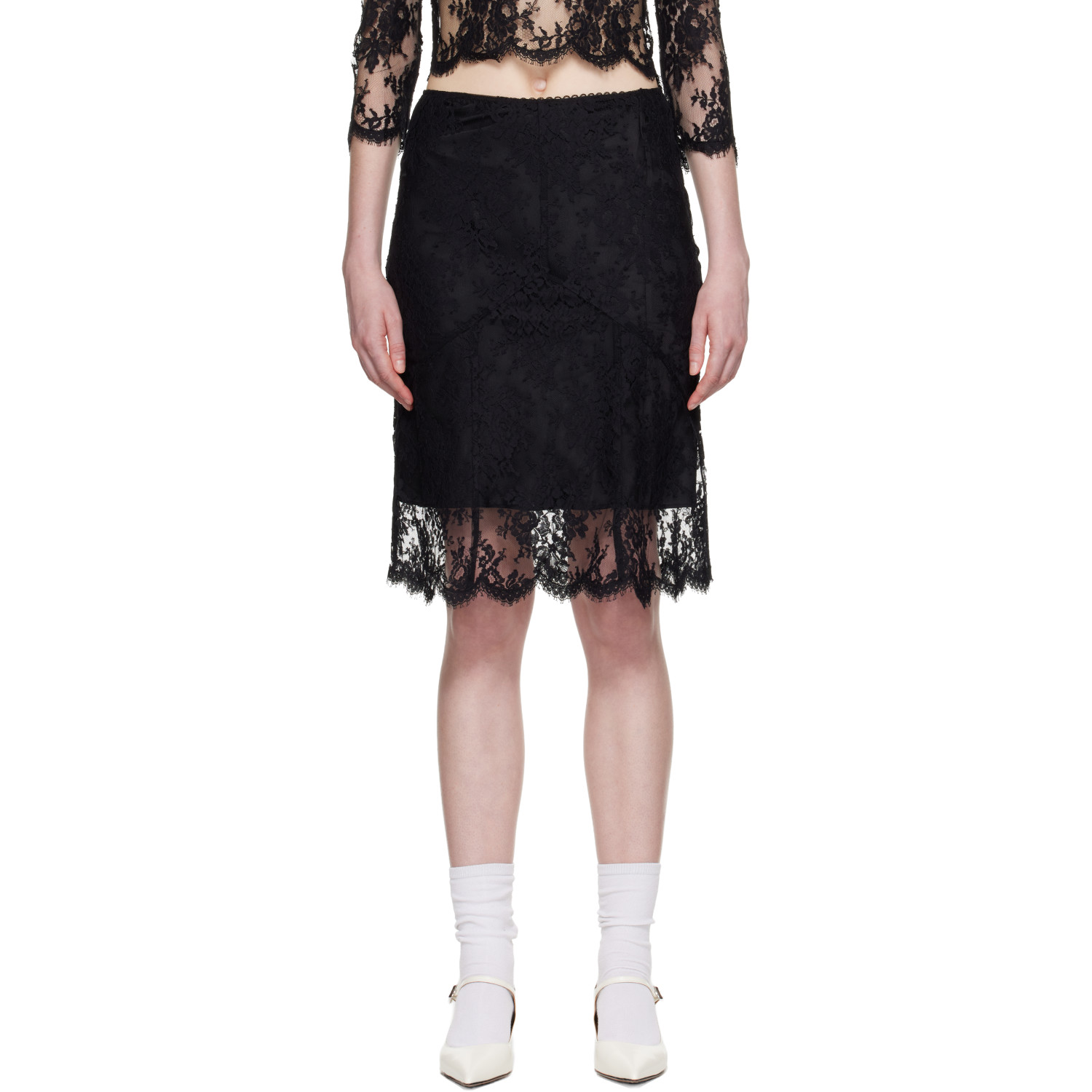 SHUSHU/TONG Black Flared Midi Skirt