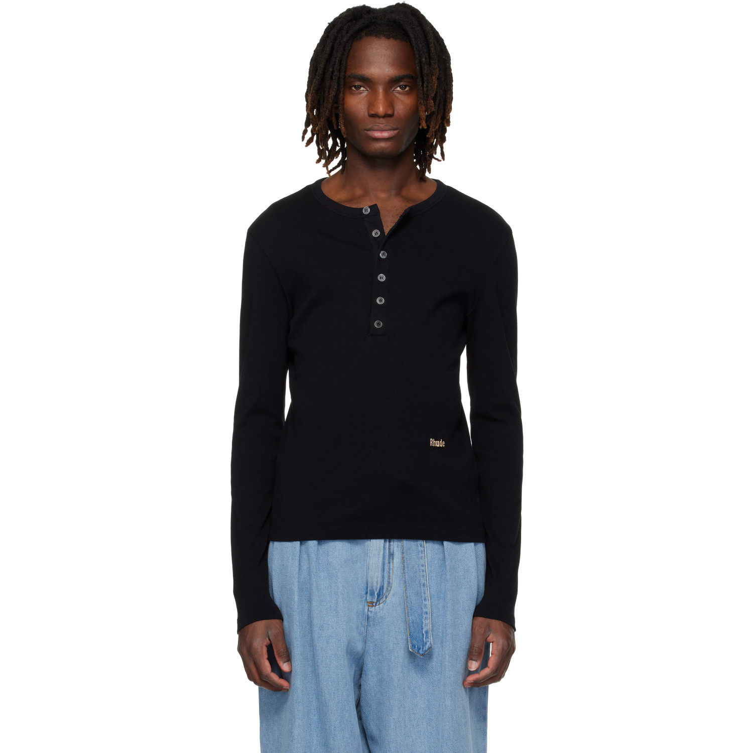 Rhude 블랙 로고 롱슬리브 헨리