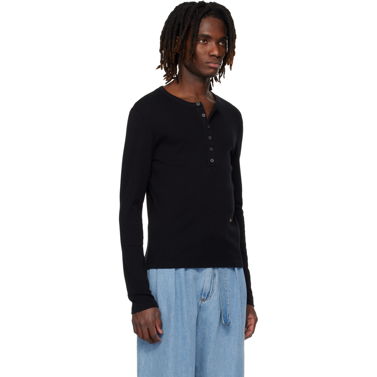 Rhude 블랙 로고 롱슬리브 헨리