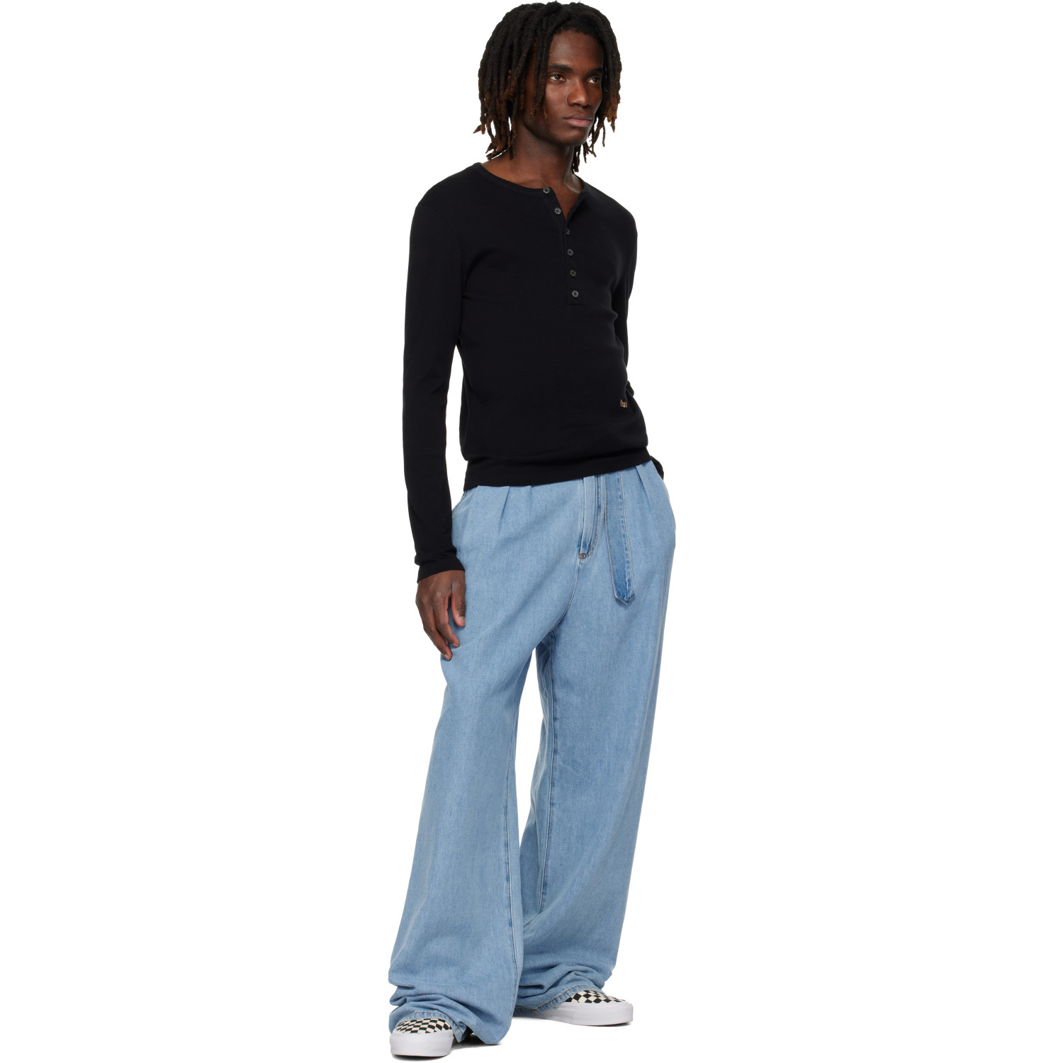 Rhude 블랙 로고 롱슬리브 헨리