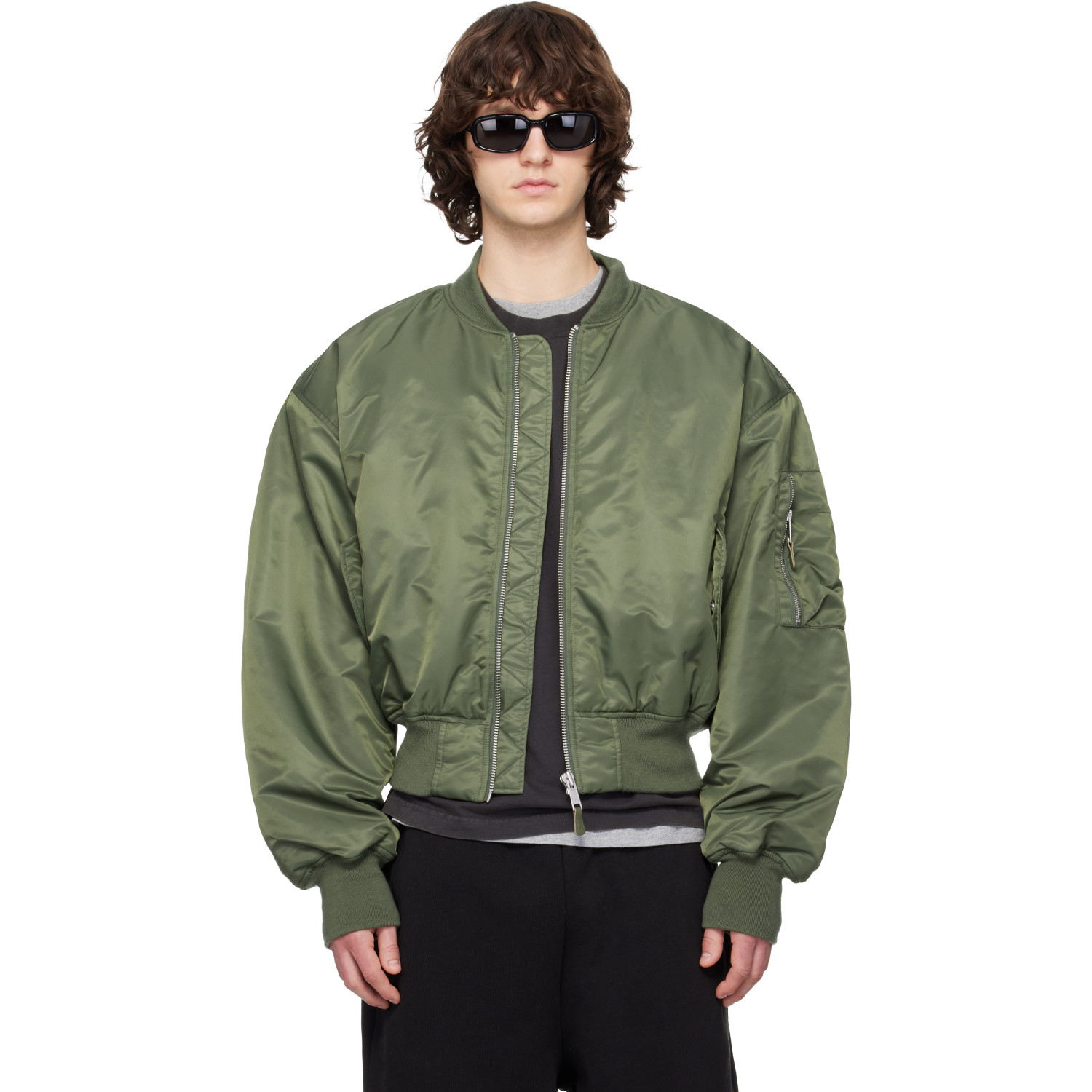 Entire Studios Khaki Cropped Broad Bomber Jacket
