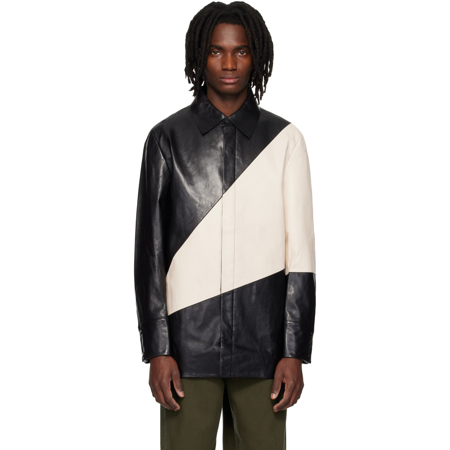 Entire Studios Black & Off-White Block Leather Shirt