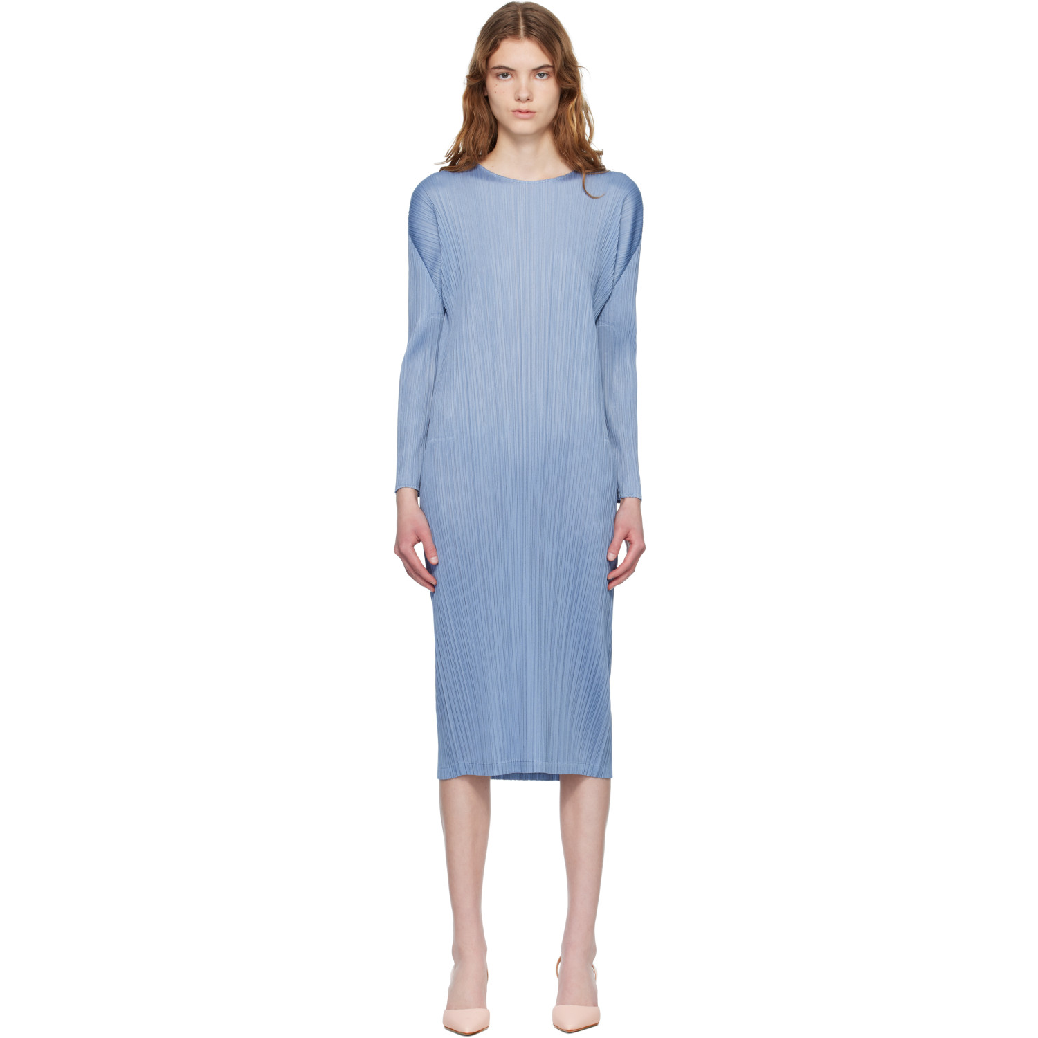PLEATS PLEASE ISSEY MIYAKE Blue Monthly Colors December Midi Dress