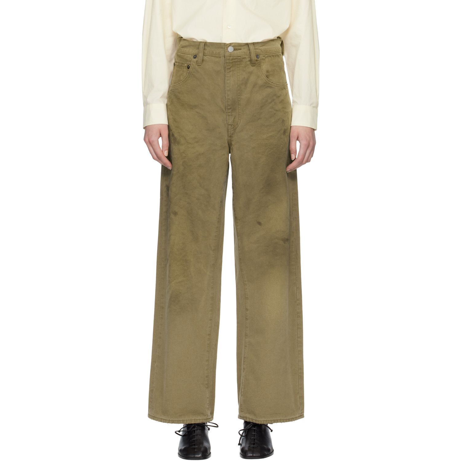 ssstein Beige Sulfur Dyed Oxford Vintage Wide Jeans