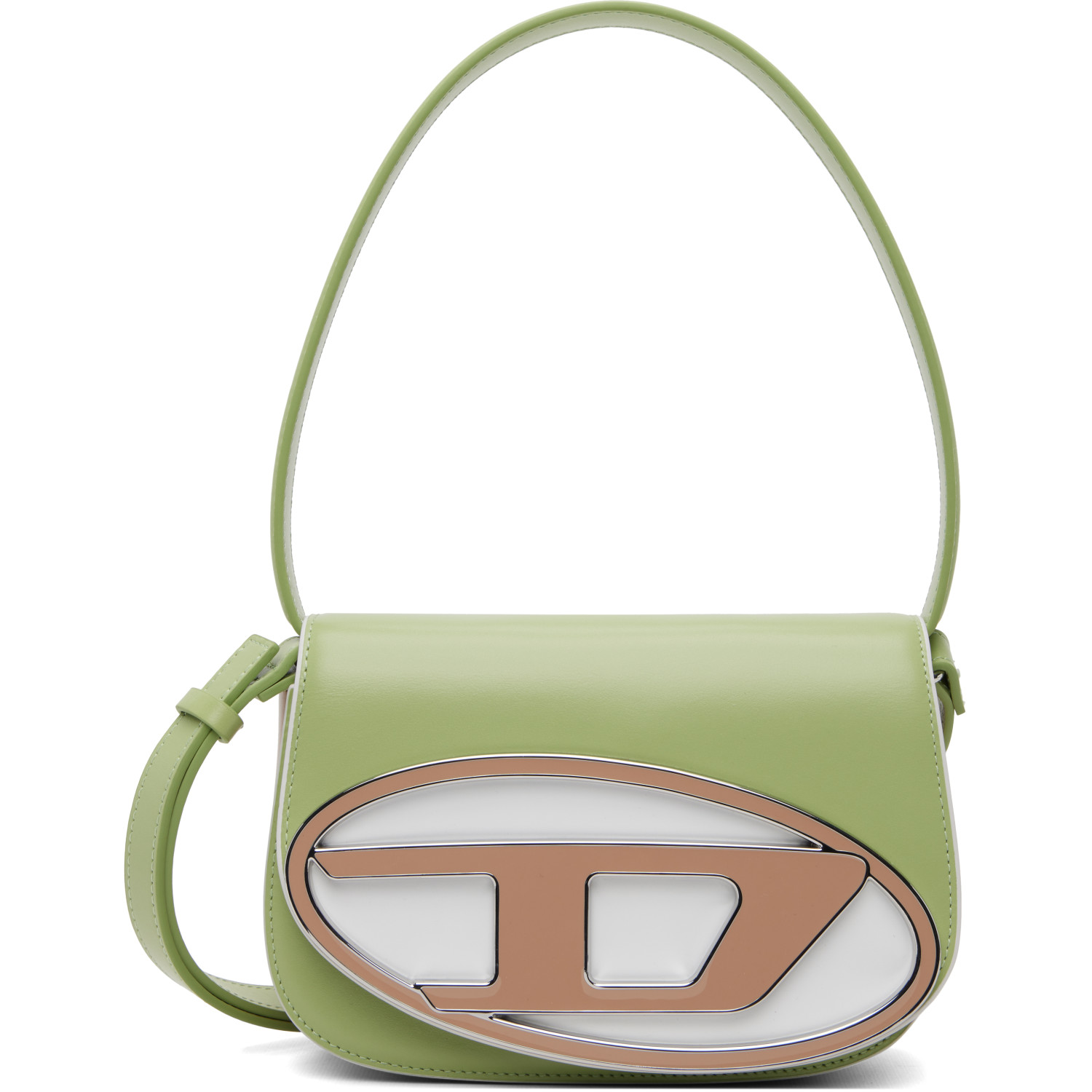 Diesel Green & White 1DR Nappa Leather Iconic Shoulder Bag