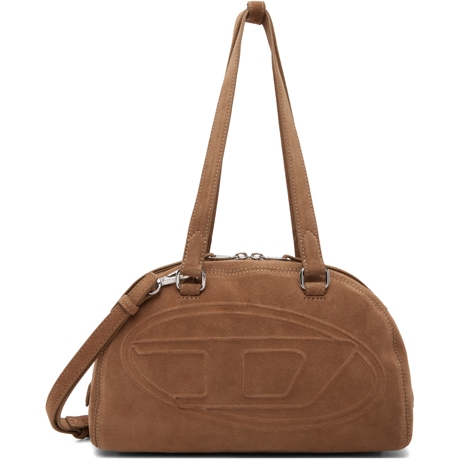 Diesel Beige 1DR Dome Oval D Logo Suede Shoulder Bag