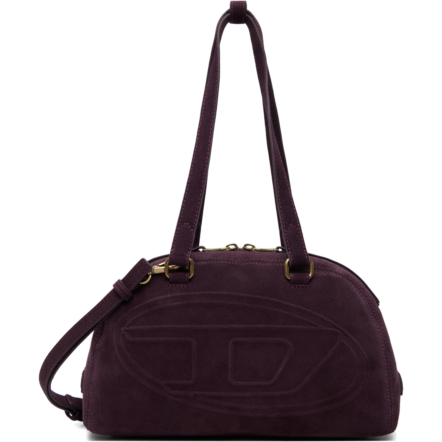 Diesel Purple 1DR Dome Oval D Logo Suede Shoulder Bag
