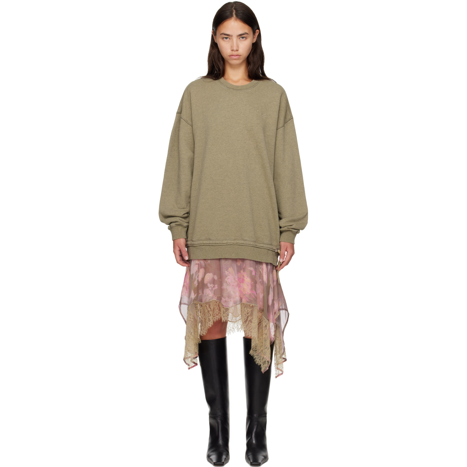 Diesel Khaki & Pink Sweatshirt Minidress