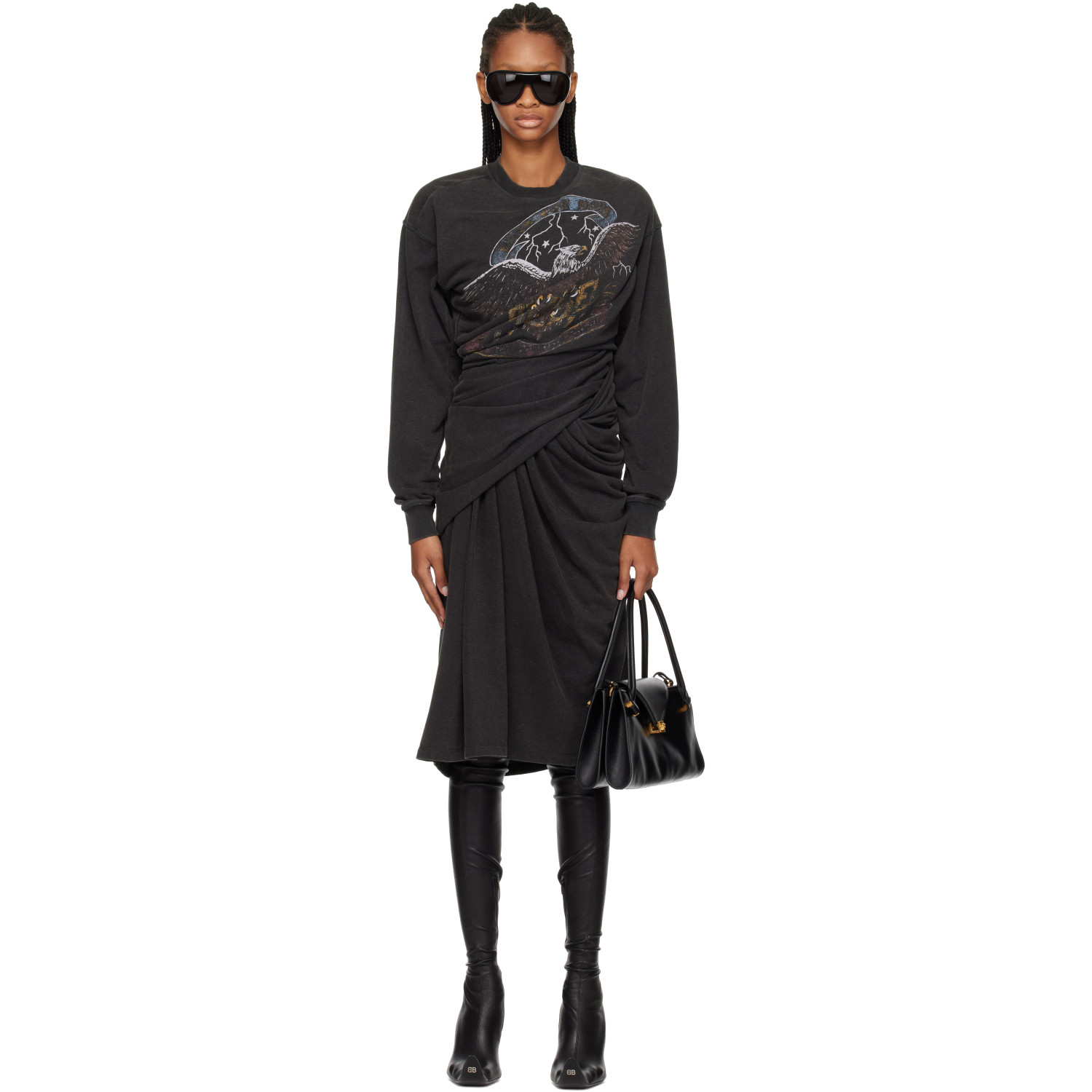 Diesel Gray Concert Graphics Sweatshirt Midi Dress