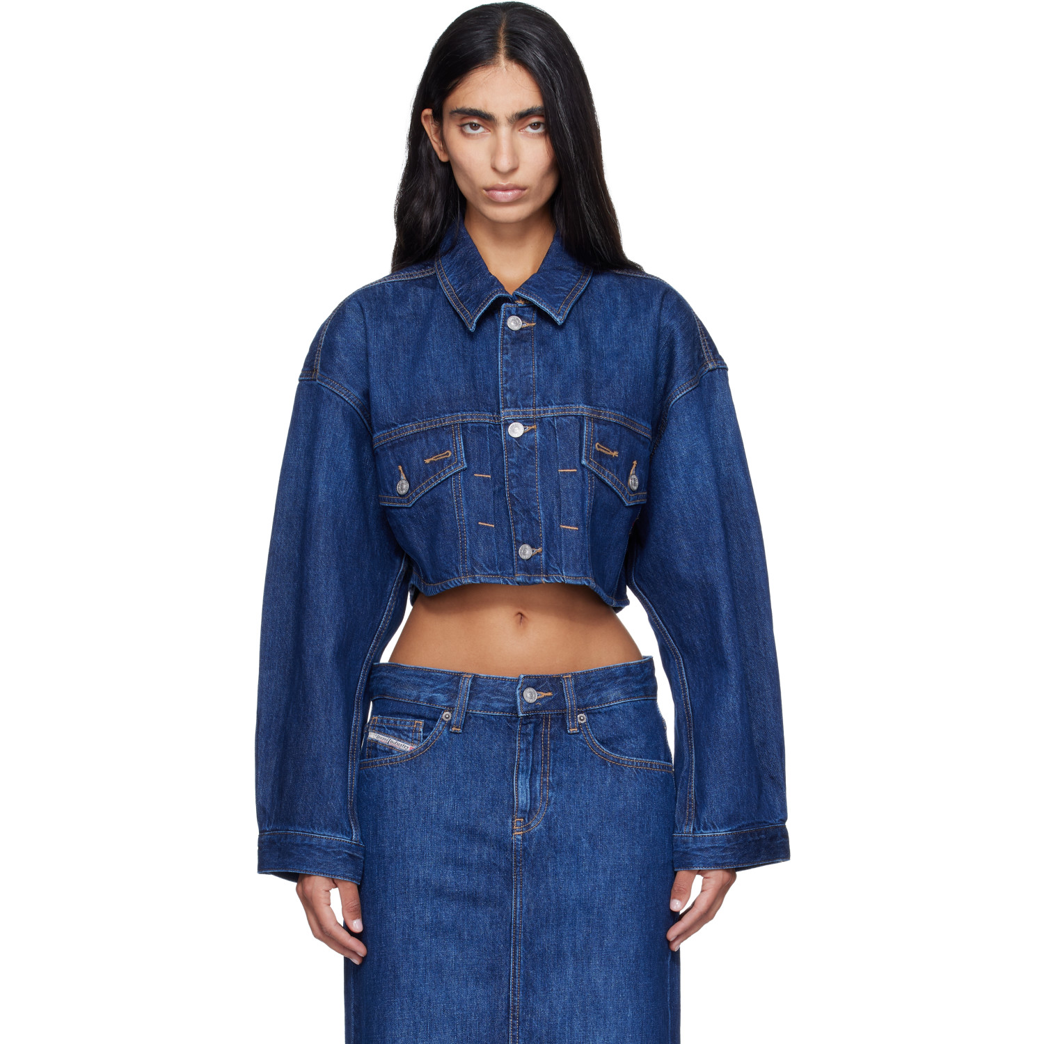 Diesel Blue Cropped Oversized Denim Trucker Jacket