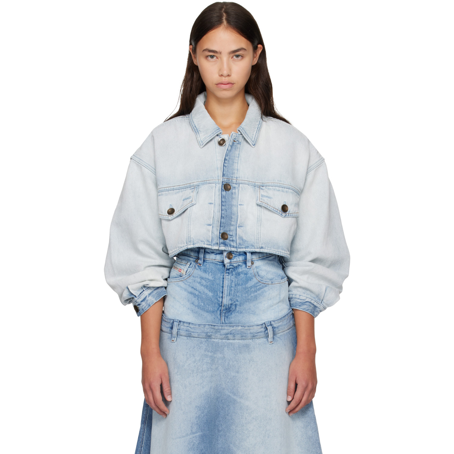 Diesel Blue Oversized Cropped Trucker Denim Jacket