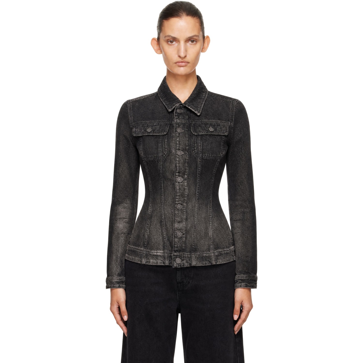 Diesel Black Fitted Dirty-Effect Denim Trucker Jacket