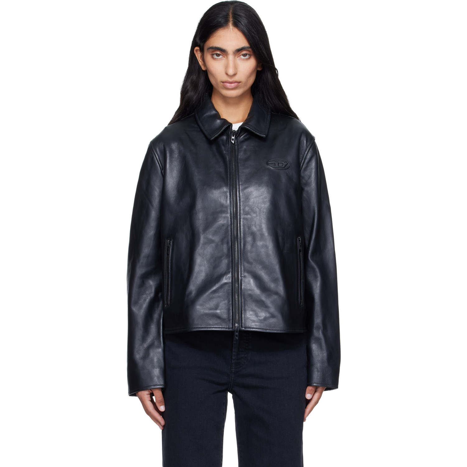 Diesel Black Leather Coach Jacket